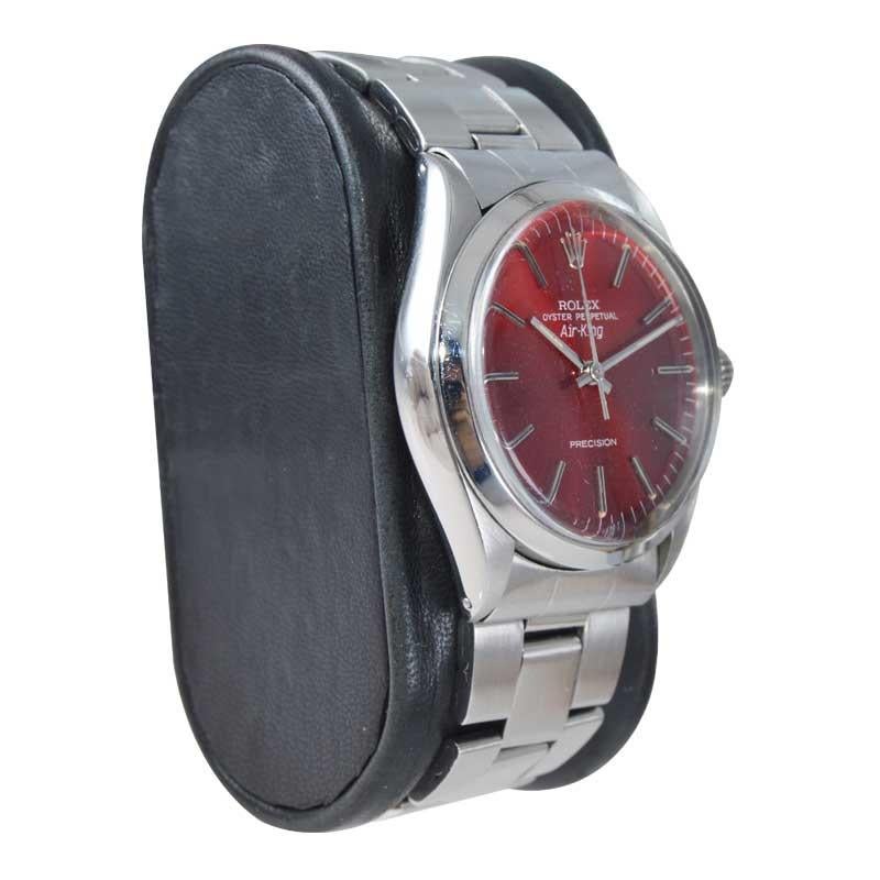 Modern Rolex Stainless Steel Air King with Custom Candy Apple Red Dial 1970s For Sale