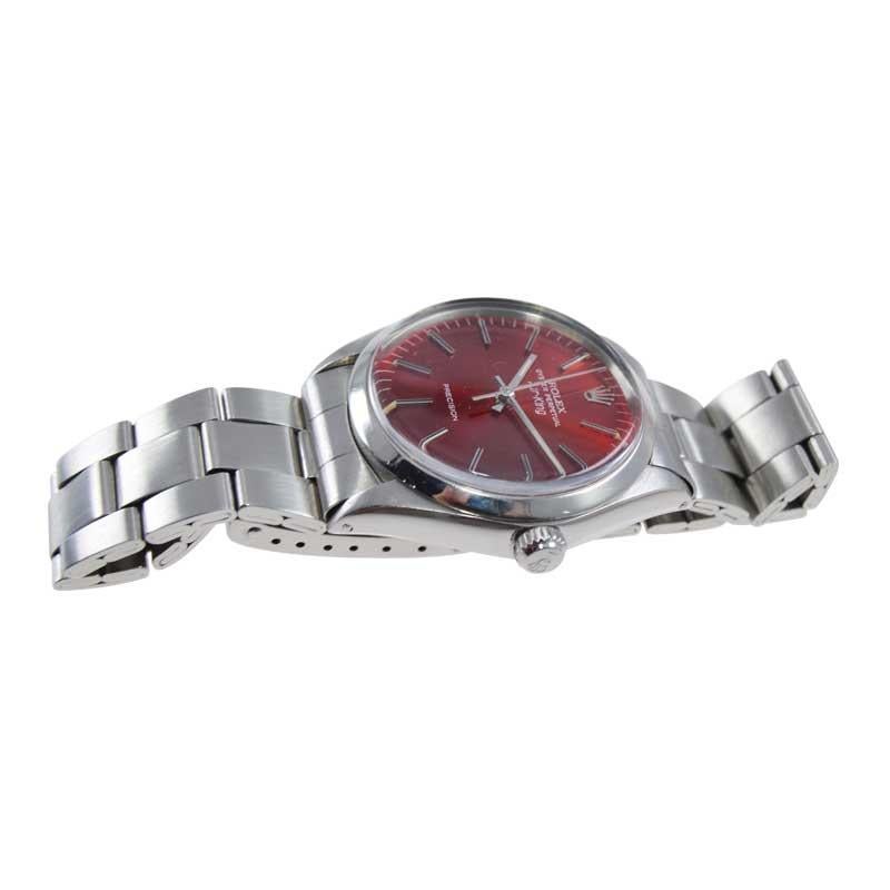 Rolex Stainless Steel Air King Ref 1002 Custom Candy Apple Red Dial, Mid 1970's In Excellent Condition In Long Beach, CA