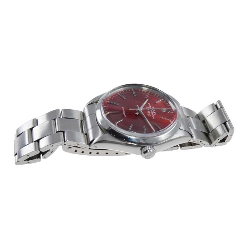 Women's or Men's Rolex Stainless Steel Air King with Custom Candy Apple Red Dial 1970s For Sale