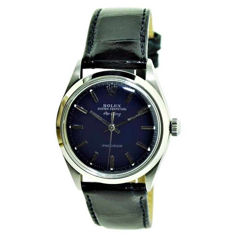 FACTORY / HOUSE: Rolex Watch Co.
STYLE / REFERENCE: Air King /  Ref. 5500
METAL / MATERIAL: Stainless Steel
CIRCA / YEAR: Late 1960's
DIMENSIONS / SIZE: 40mm X 34mm
MOVEMENT / CALIBER: Winding/Jewels / Cal. 1520
DIAL / HANDS: Glossy Black / Baton