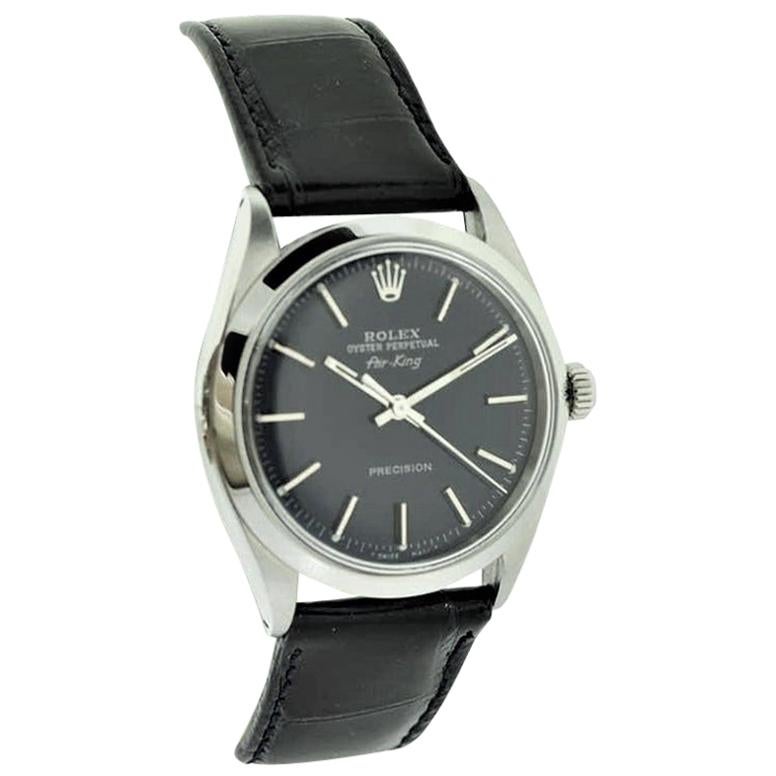 Rolex Stainless Steel Air King Ref. 5500 Glossy Black Dial, Late 1960's