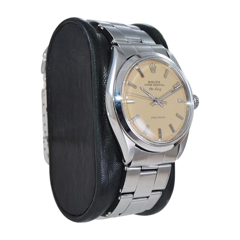 Modern Rolex Stainless Steel Air King with a Custom Finished Beige Dial Late 1960's For Sale