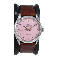 Rolex Edelstahl Air King mit maßgefertigtem, heißrosa Zifferblatt aus Edelstahl 1970er Jahre