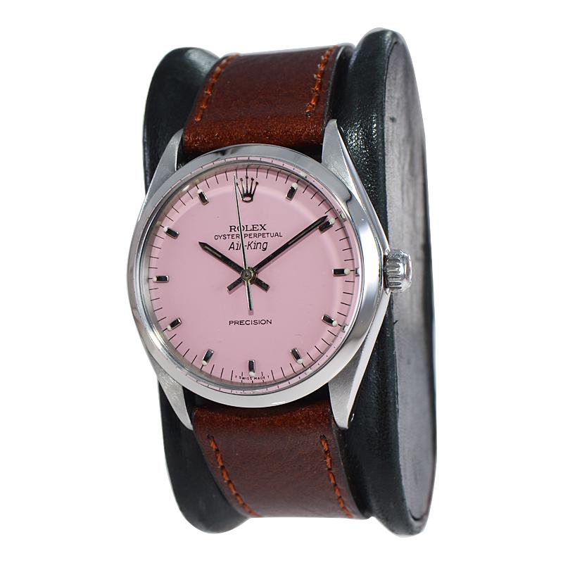 Women's or Men's Rolex Stainless Steel Air King with a Custom Finished Hot Pink Dial 1970's For Sale