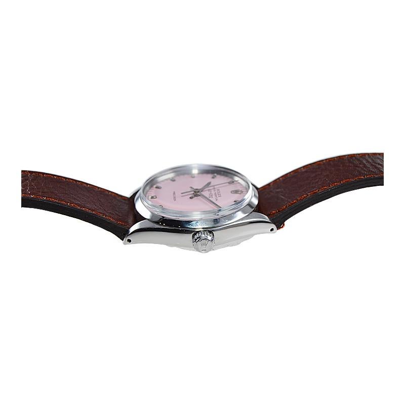 Rolex Stainless Steel Air King with a Custom Finished Hot Pink Dial 1970's For Sale 1