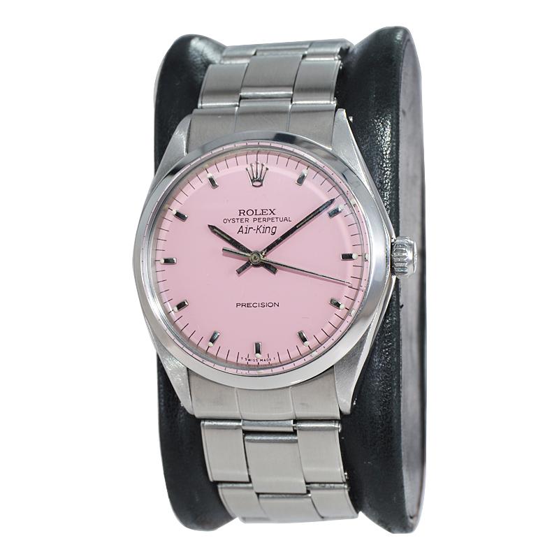 Rolex Stainless Steel Air King with a Custom Finished Hot Pink Dial Early 1970's 2