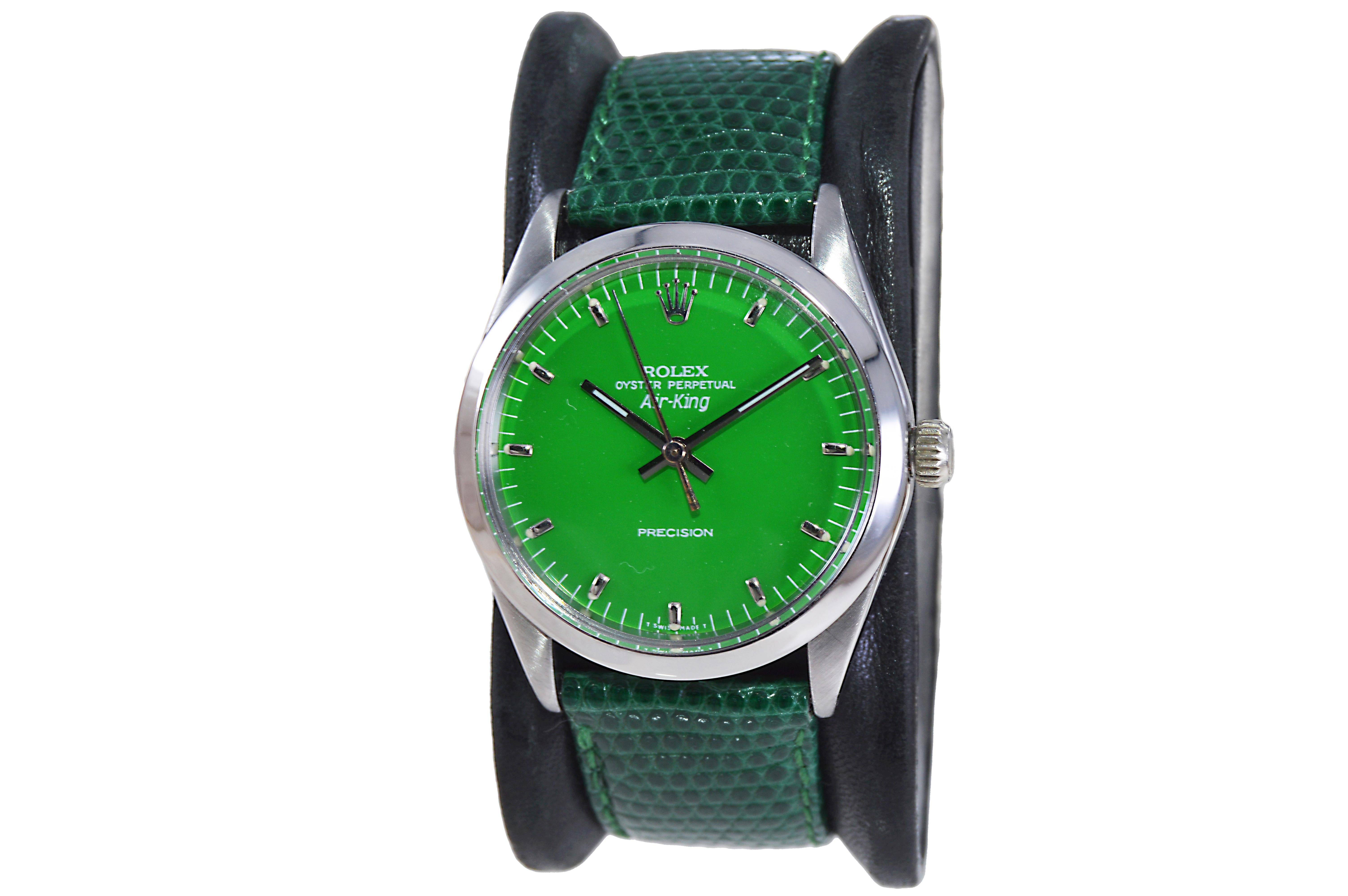 Modern Rolex Stainless Steel Air King with Custom Made Green Dial from 1960's and 70's For Sale