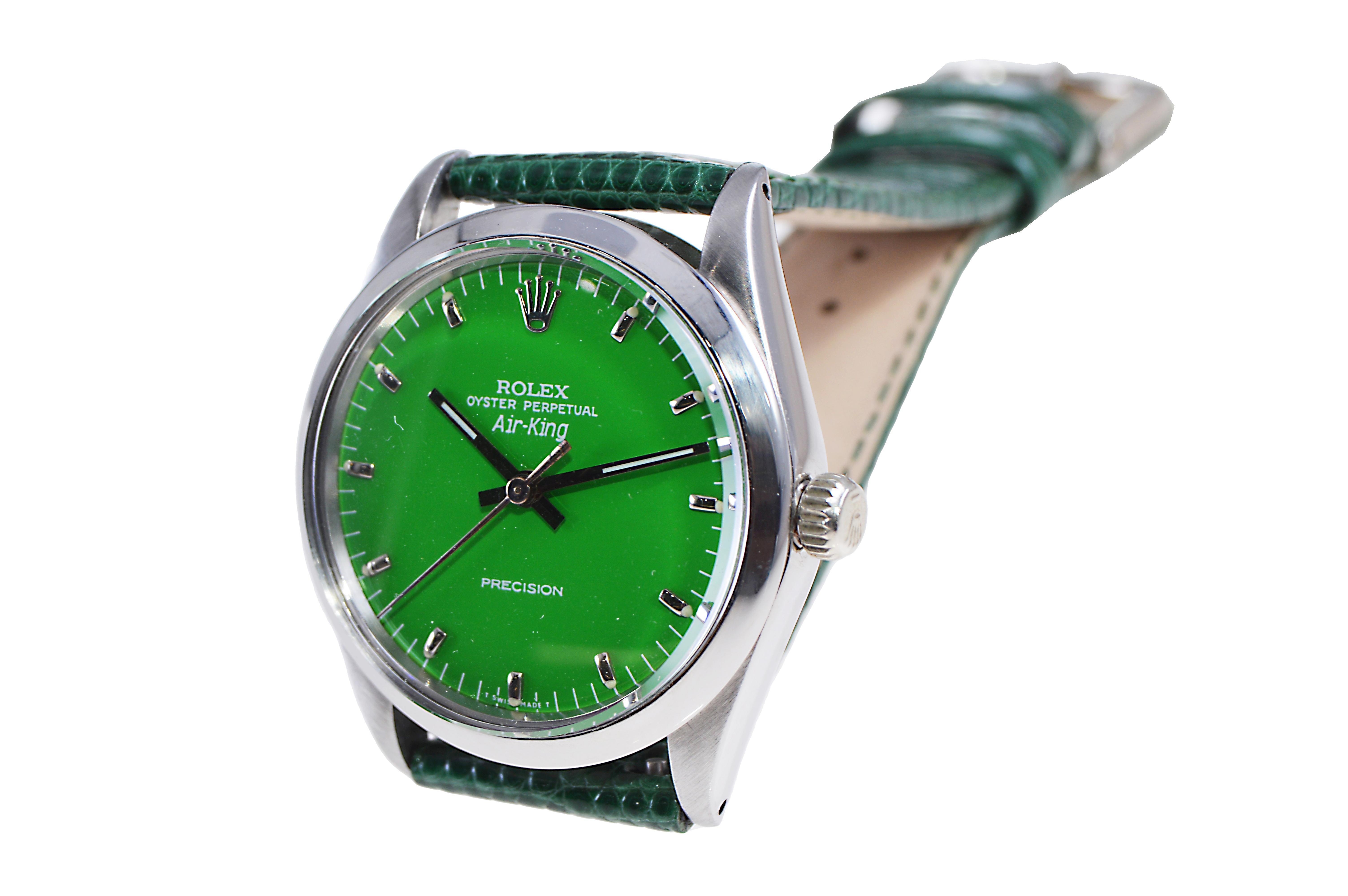 Rolex Stainless Steel Air King with Custom Made Green Dial from 1960's and 70's For Sale 1