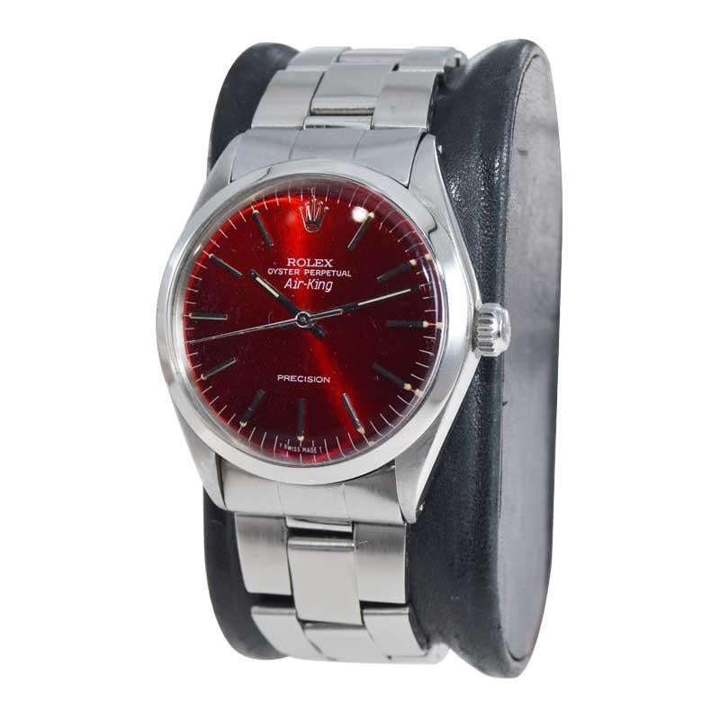 Rolex Stainless Steel Air King with Custom Candy Apple Red Dial 1970s For Sale 1