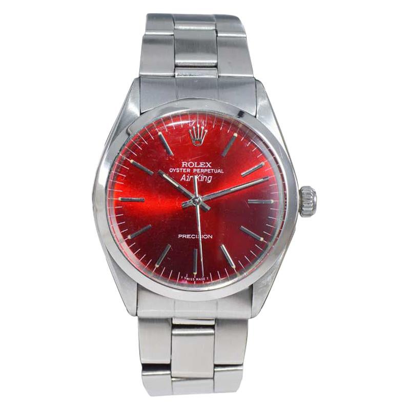 Rolex Air King in acciaio inossidabile con quadrante rosso Candy Apple personalizzato degli anni '70