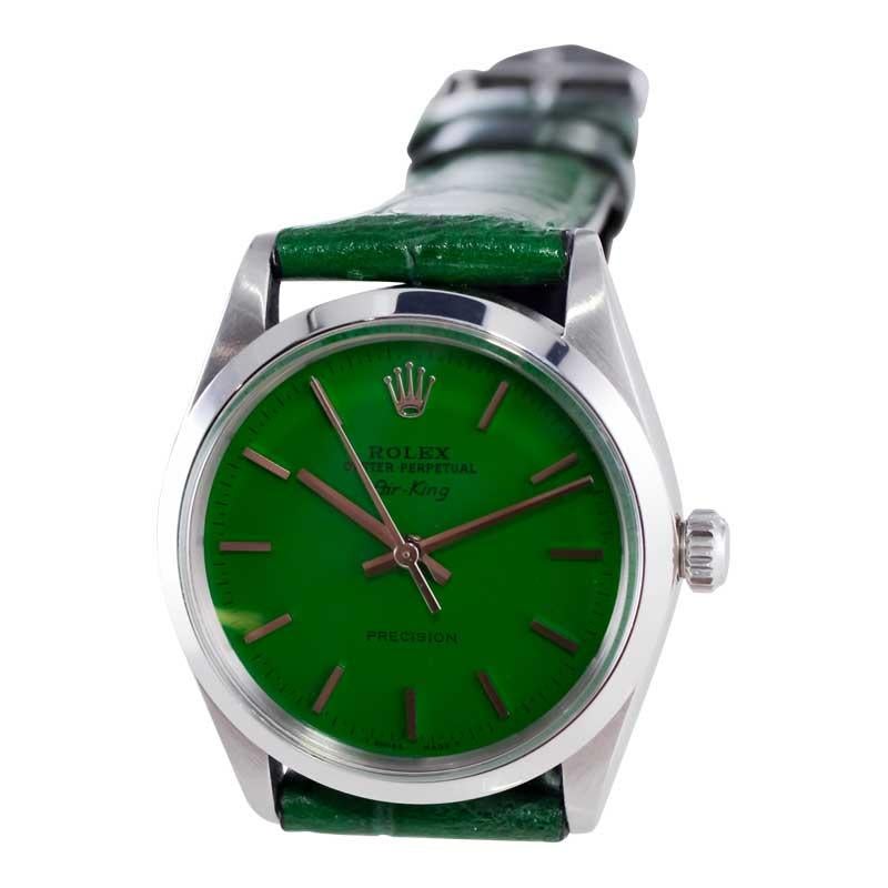 Rolex Stainless Steel Air King with Custom Finished Green Dial from 1960's 1