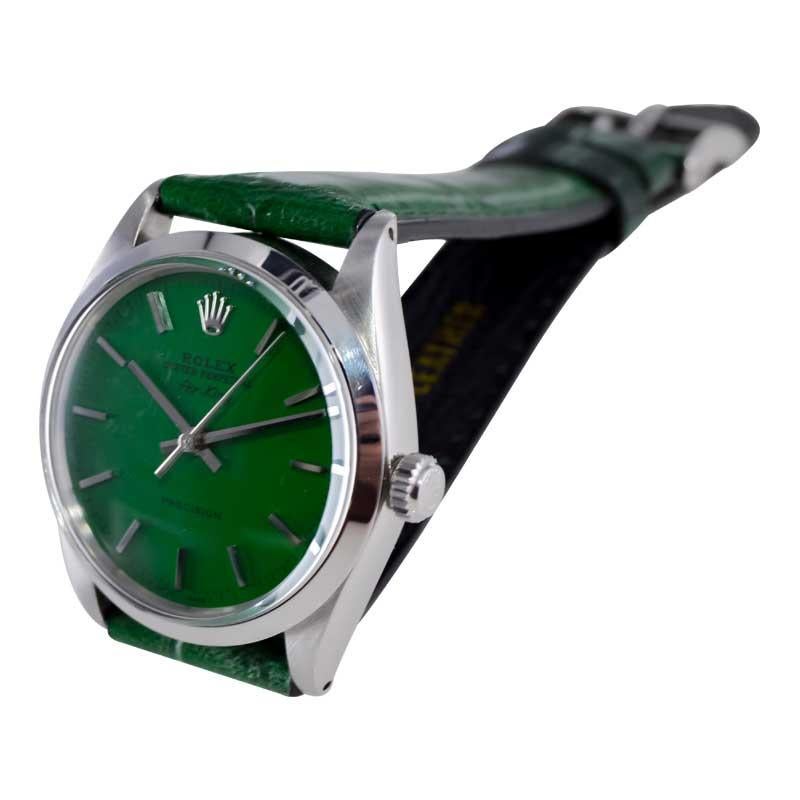 Rolex Stainless Steel Air King with Custom Finished Green Dial from 1960's For Sale 4