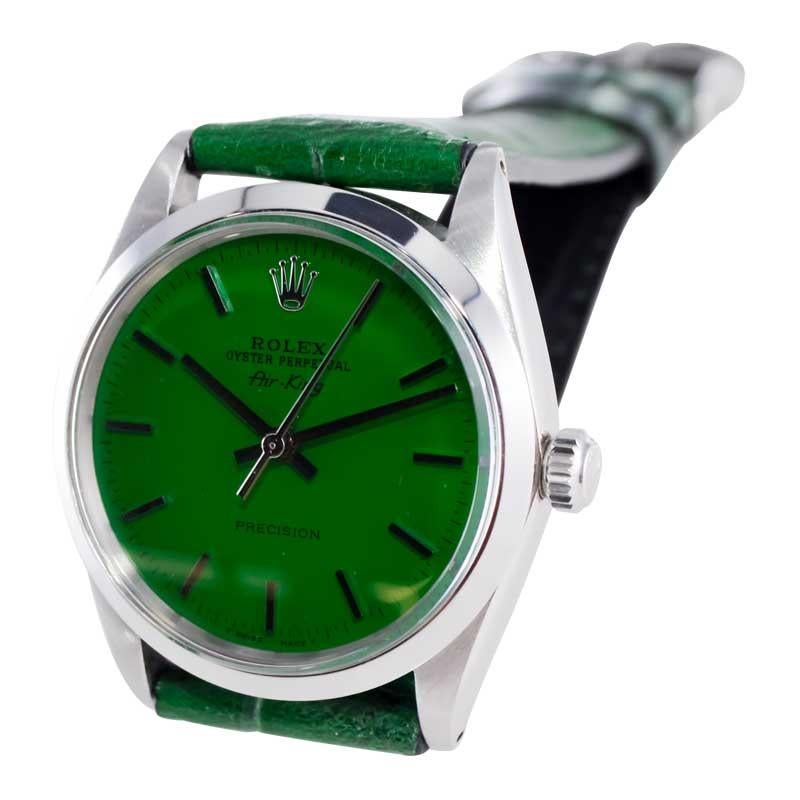 Rolex Stainless Steel Air King with Custom Finished Green Dial from 1960's 2