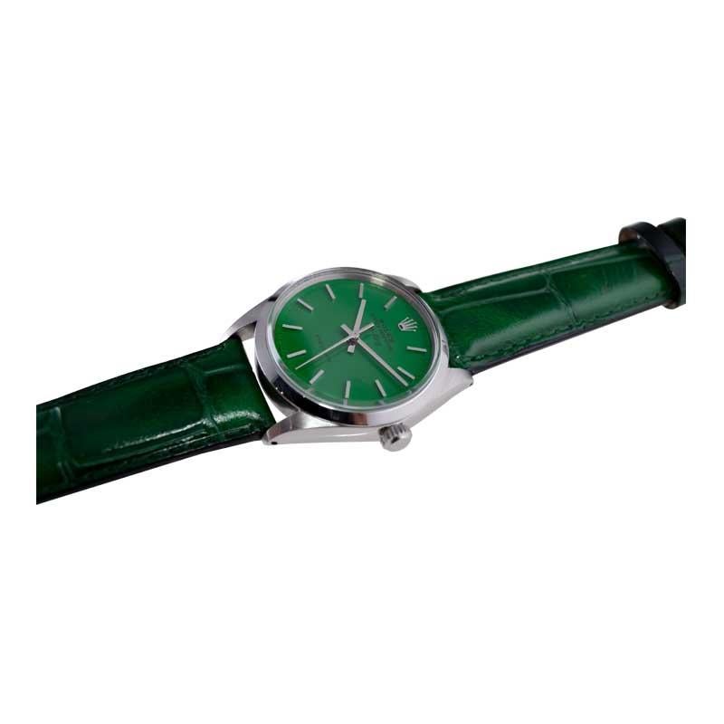 Rolex Stainless Steel Air King with Custom Finished Green Dial from 1960's For Sale 6