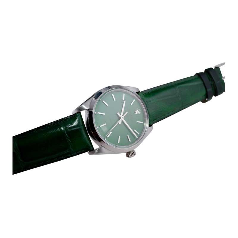 Rolex Stainless Steel Air King with Custom Finished Green Dial from 1960's For Sale 6