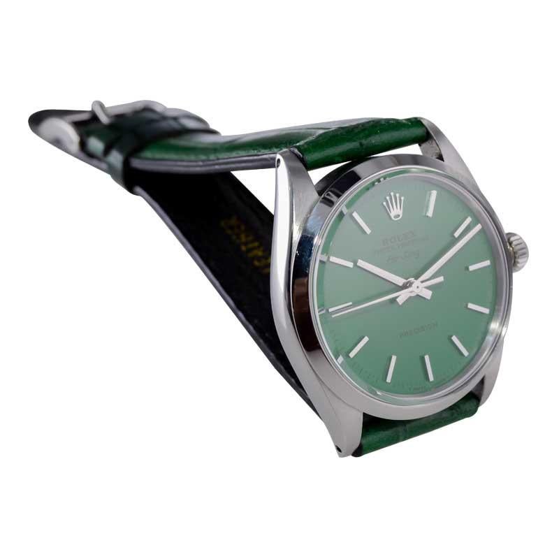 Women's or Men's Rolex Stainless Steel Air King with Custom Finished Green Dial from 1960's For Sale
