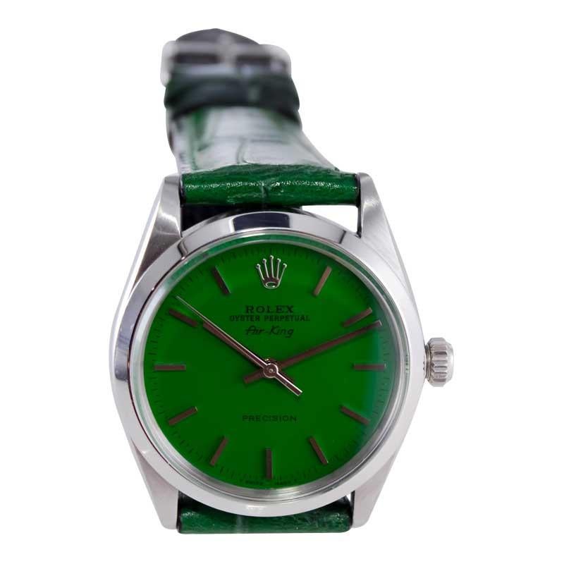 Rolex Stainless Steel Air King with Custom Finished Green Dial from 1960's For Sale 1