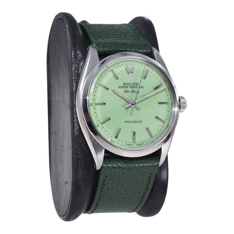 Modernist Rolex Stainless Steel Air King with Custom Finished Lime Green Dial circa 1960's