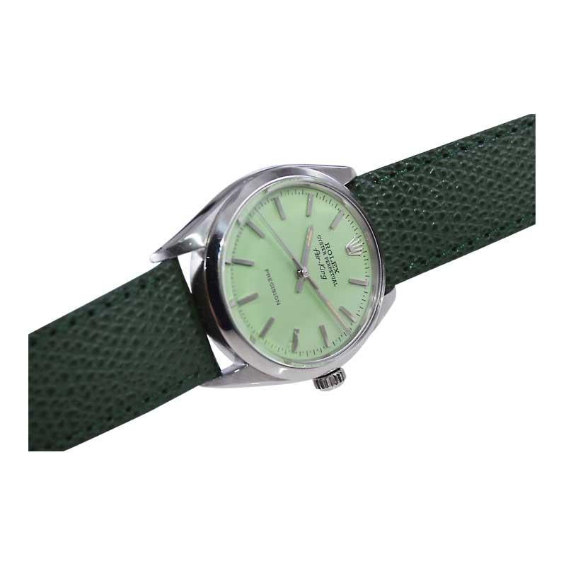 Rolex Stainless Steel Air King with Custom Finished Lime Green Dial circa 1960's 1