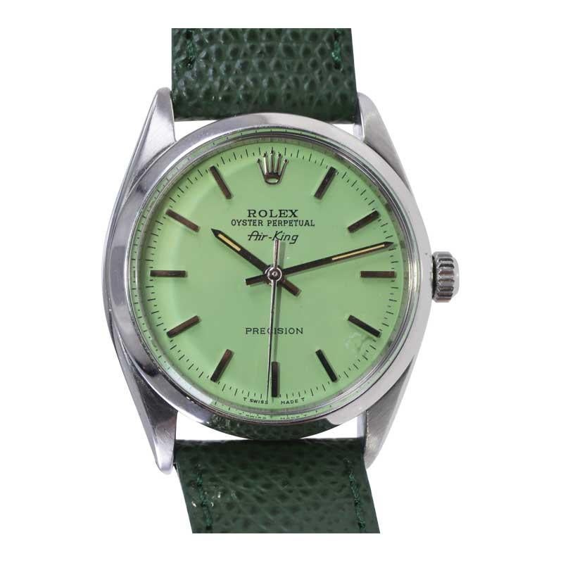 Rolex Stainless Steel Air King with Custom Finished Lime Green Dial circa 1960's 2