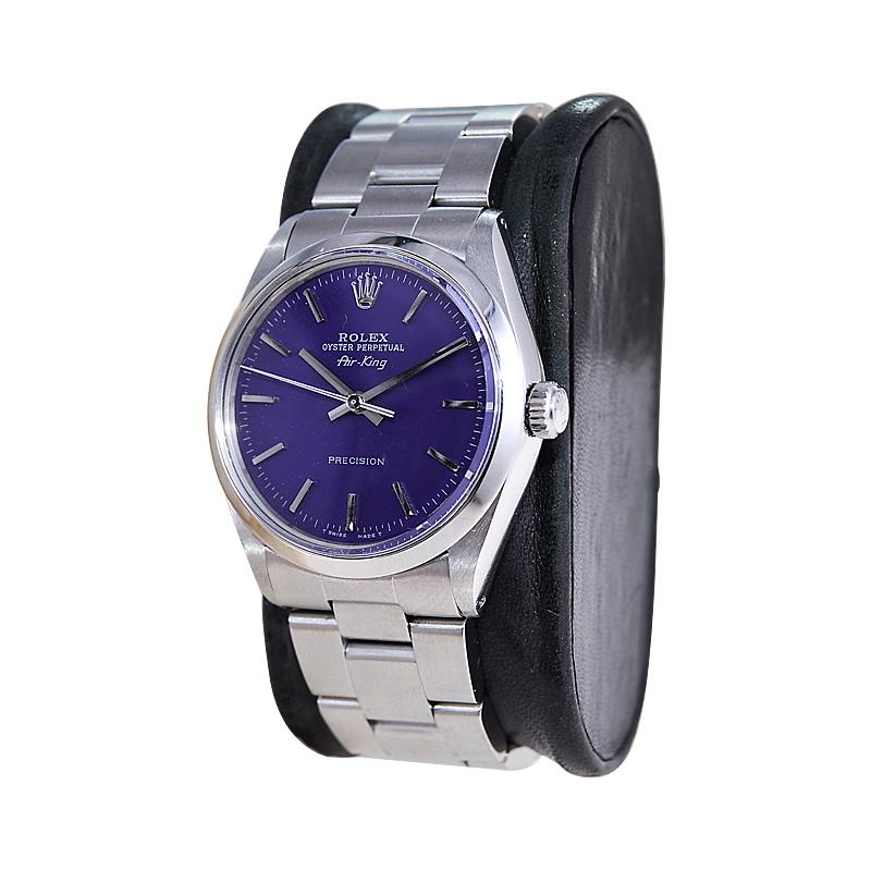 Modernist Rolex Stainless Steel Air King with Custom Finished Purple Dial from 1980's For Sale