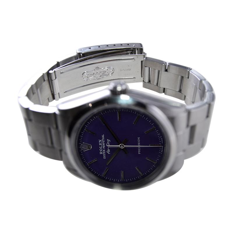 Women's or Men's Rolex Stainless Steel Air King with Custom Finished Purple Dial from 1980's For Sale