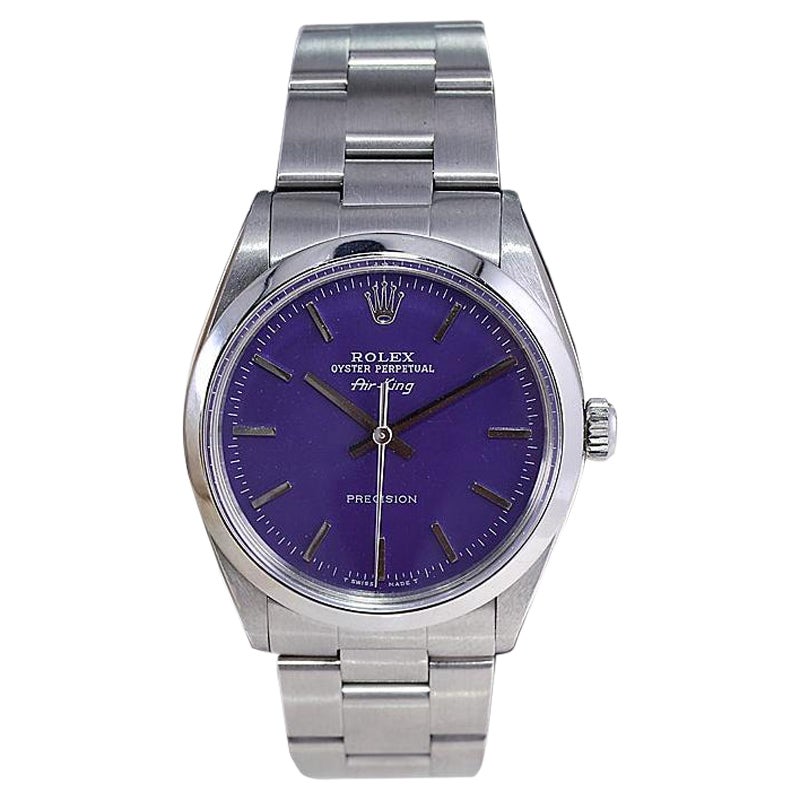 Rolex Air King in acciaio inossidabile con quadrante viola personalizzato degli anni '80
