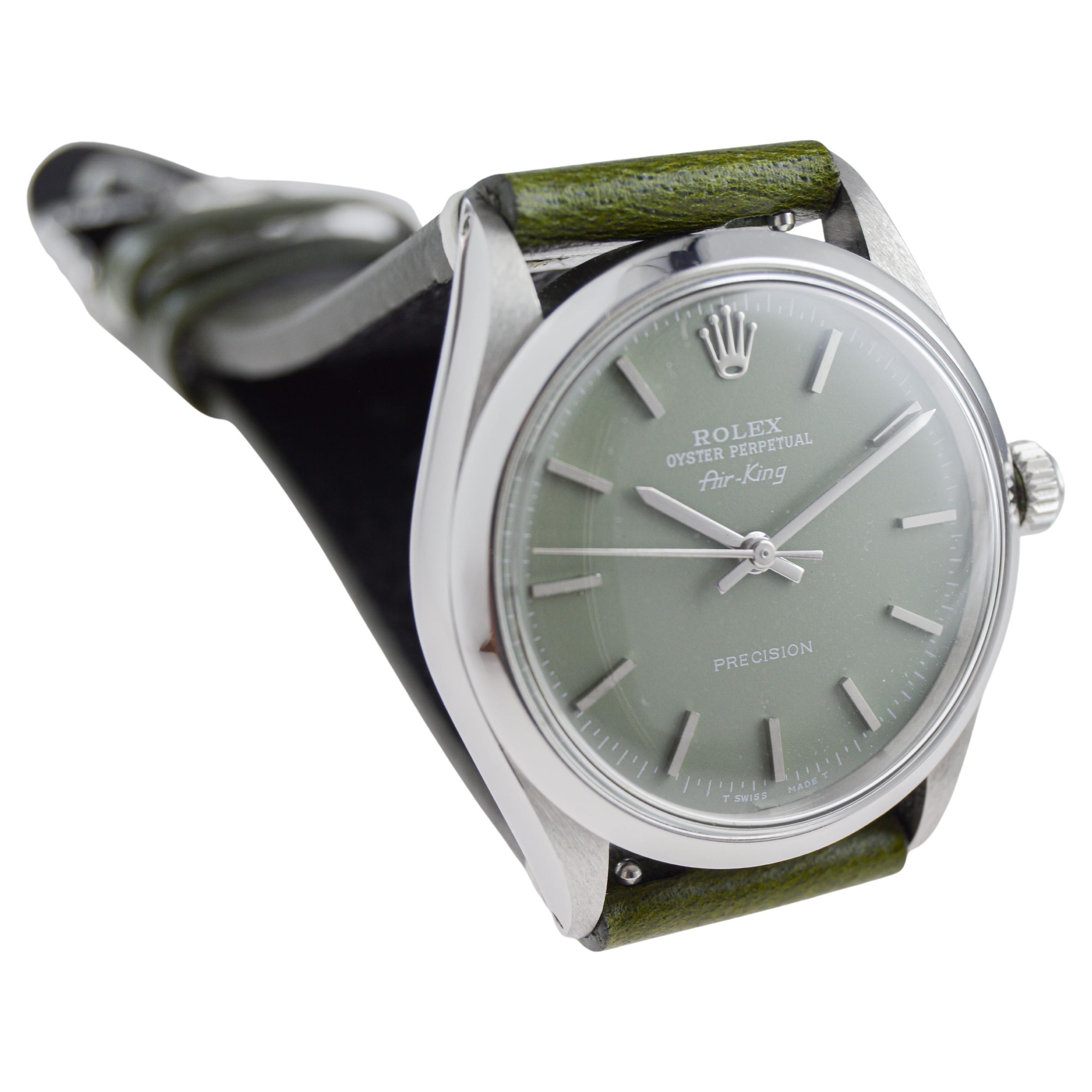 Rolex Edelstahl Air King mit Custom Finished Sage Green Zifferblatt circa 1960's im Angebot 5