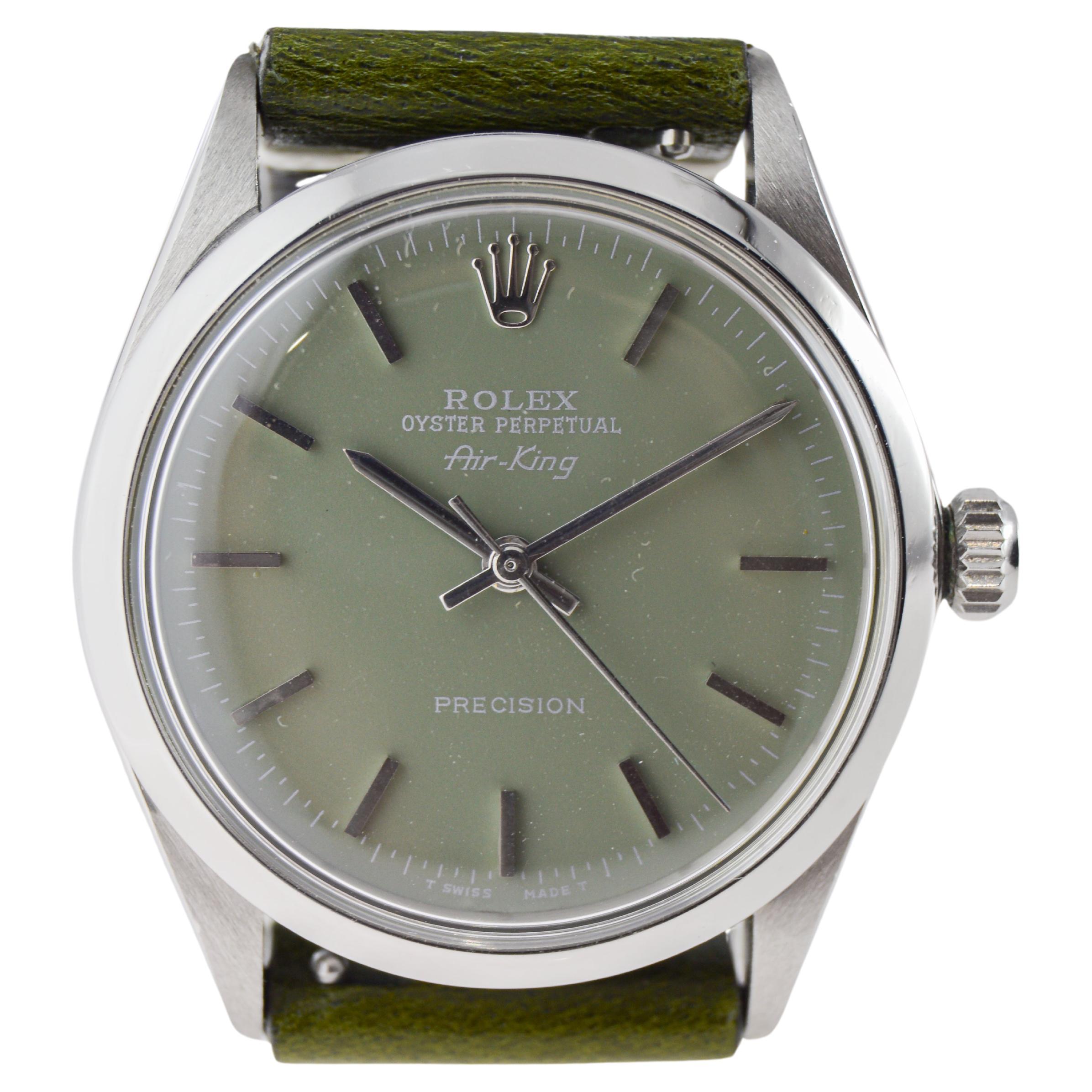 Rolex Edelstahl Air King mit Custom Finished Sage Green Zifferblatt circa 1960's im Angebot 6