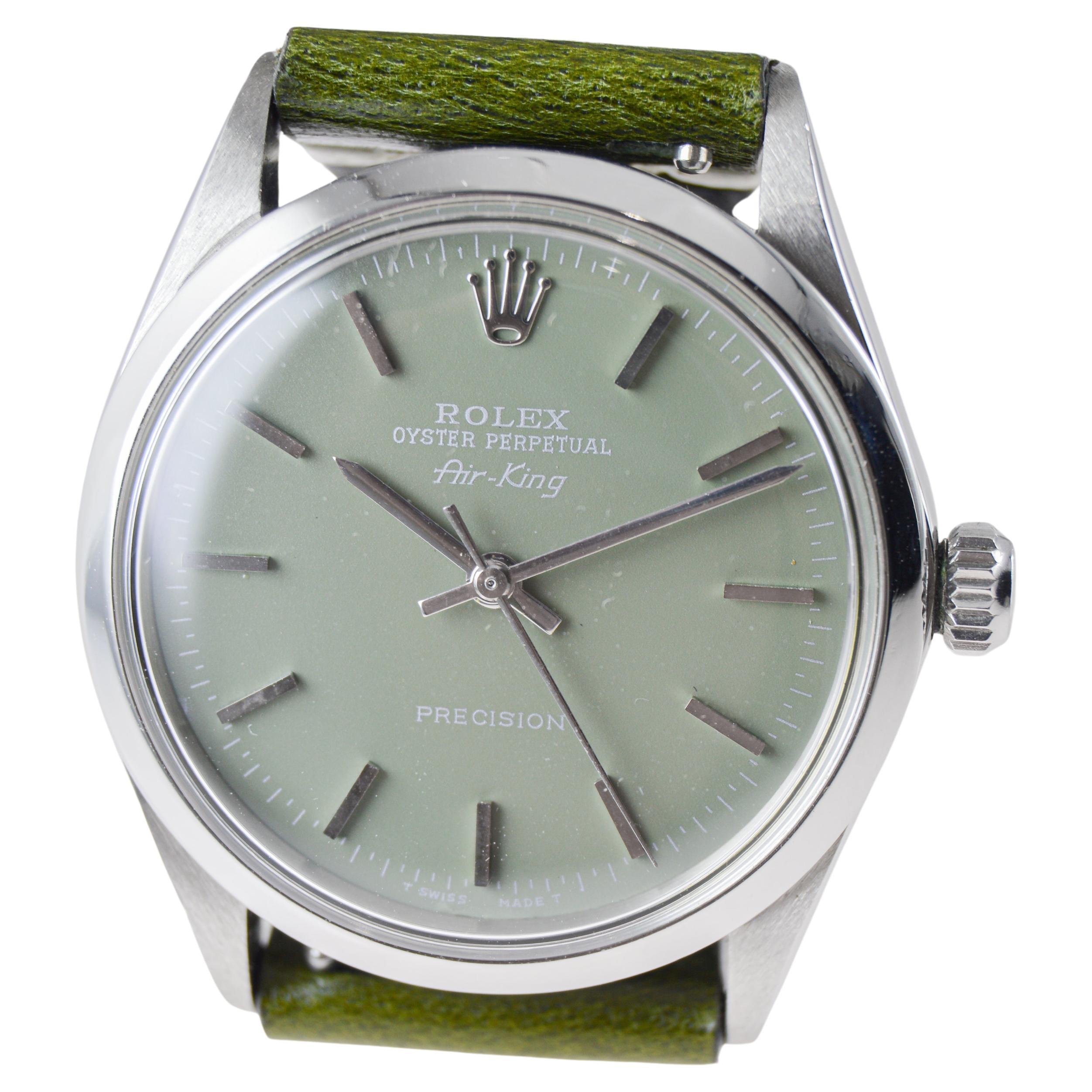 Rolex Edelstahl Air King mit Custom Finished Sage Green Zifferblatt circa 1960's im Angebot 7