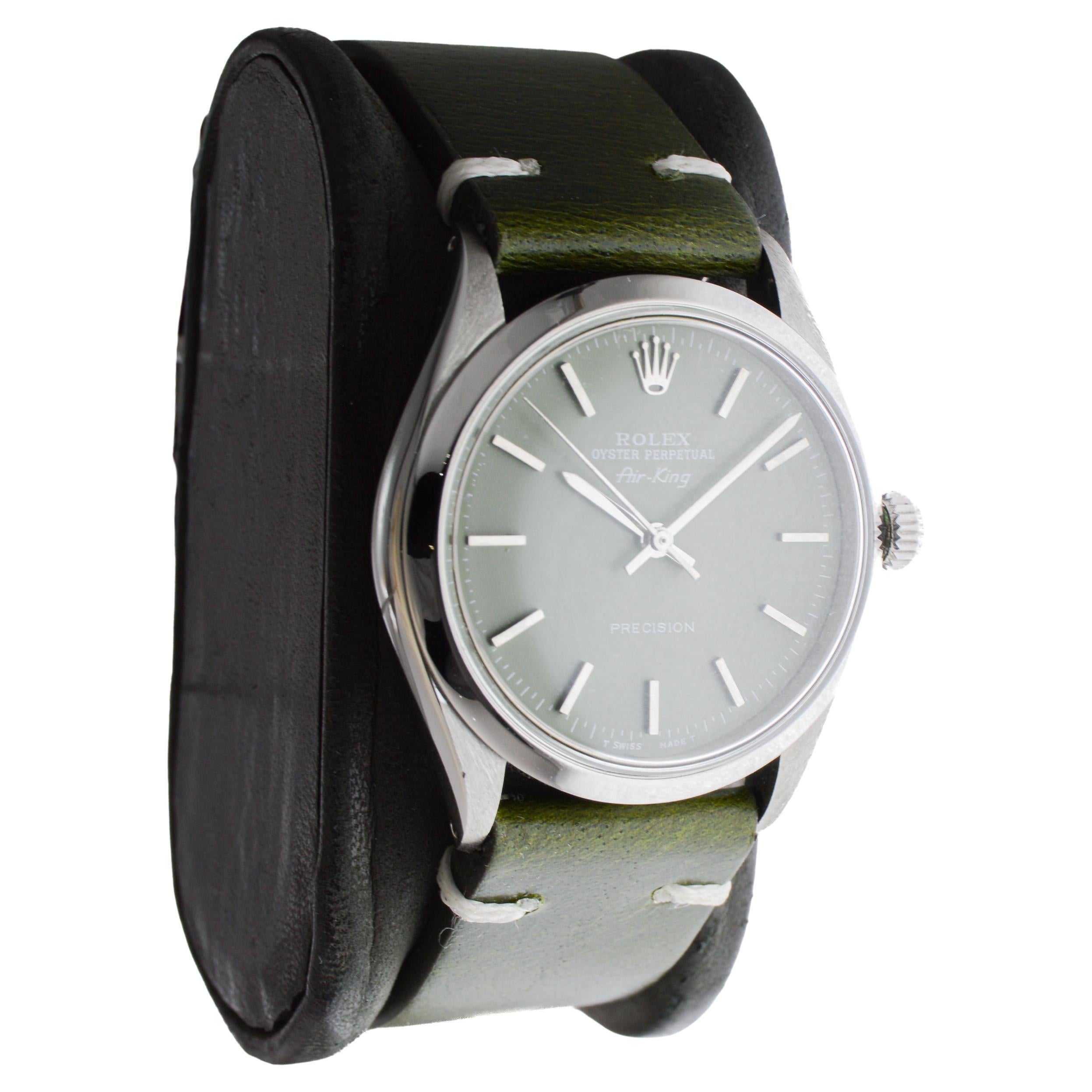 Rolex Edelstahl Air King mit Custom Finished Sage Green Zifferblatt circa 1960's (Moderne) im Angebot
