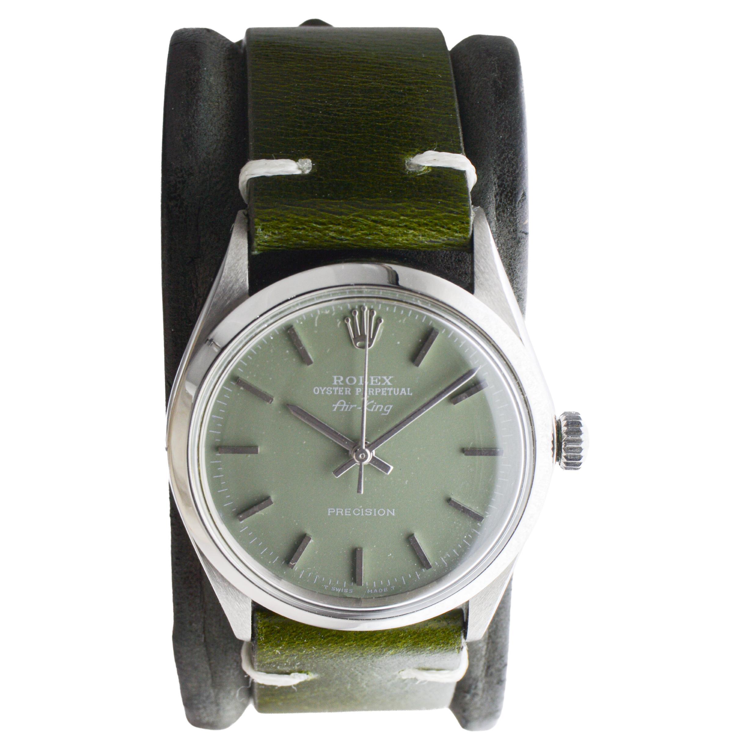 Rolex Edelstahl Air King mit Custom Finished Sage Green Zifferblatt circa 1960's im Zustand „Hervorragend“ im Angebot in Long Beach, CA