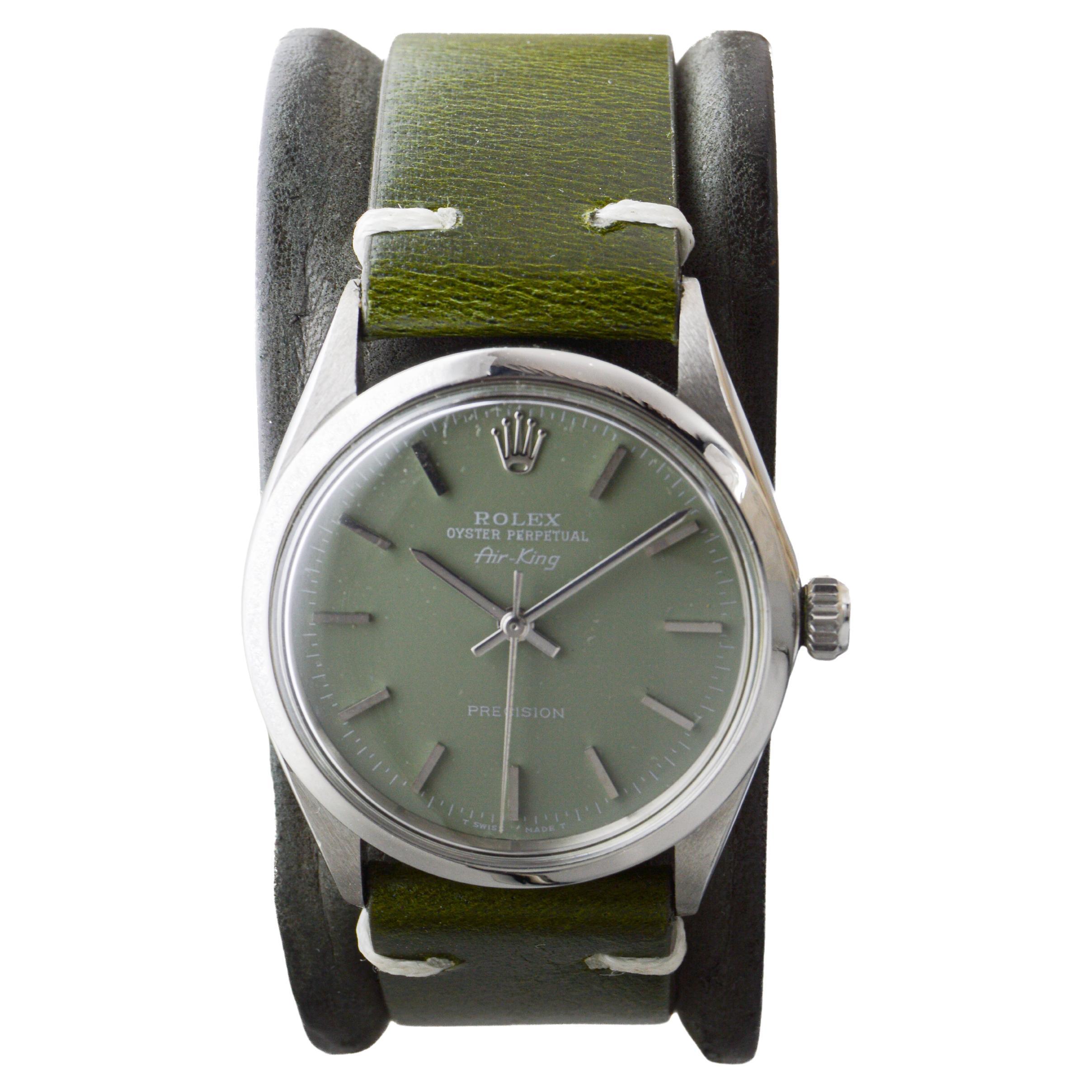 Rolex Edelstahl Air King mit Custom Finished Sage Green Zifferblatt circa 1960's für Damen oder Herren im Angebot