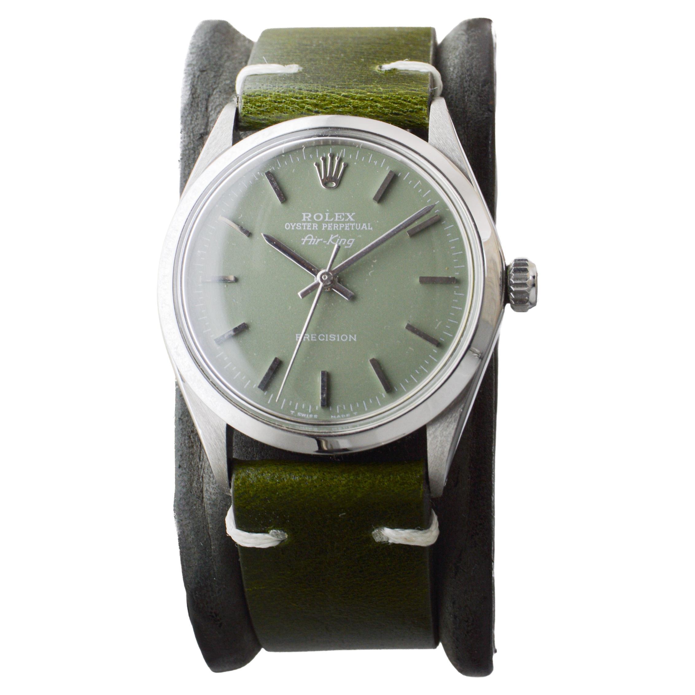 Rolex Edelstahl Air King mit Custom Finished Sage Green Zifferblatt circa 1960's im Angebot 1