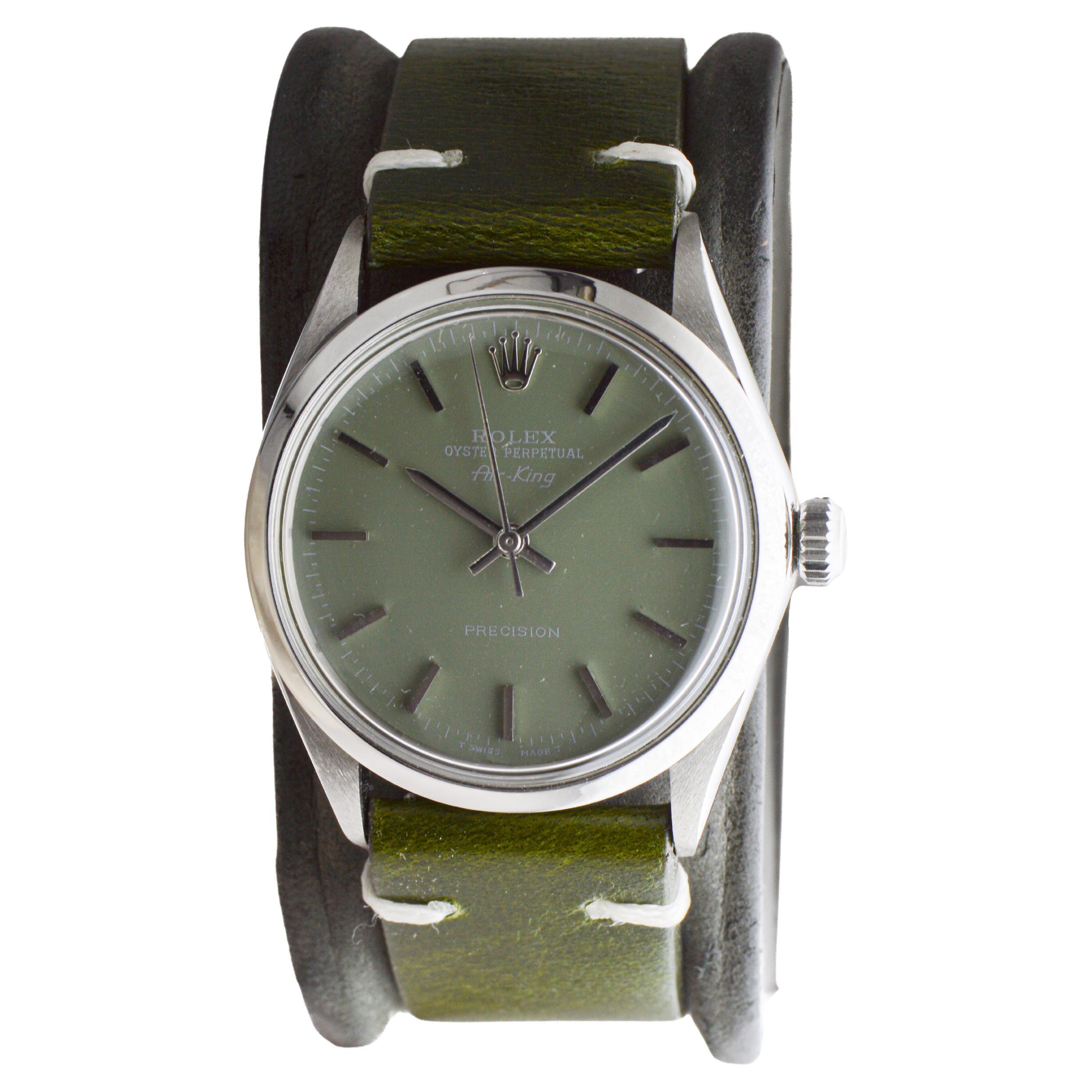 Rolex Edelstahl Air King mit Custom Finished Sage Green Zifferblatt circa 1960's im Angebot 2