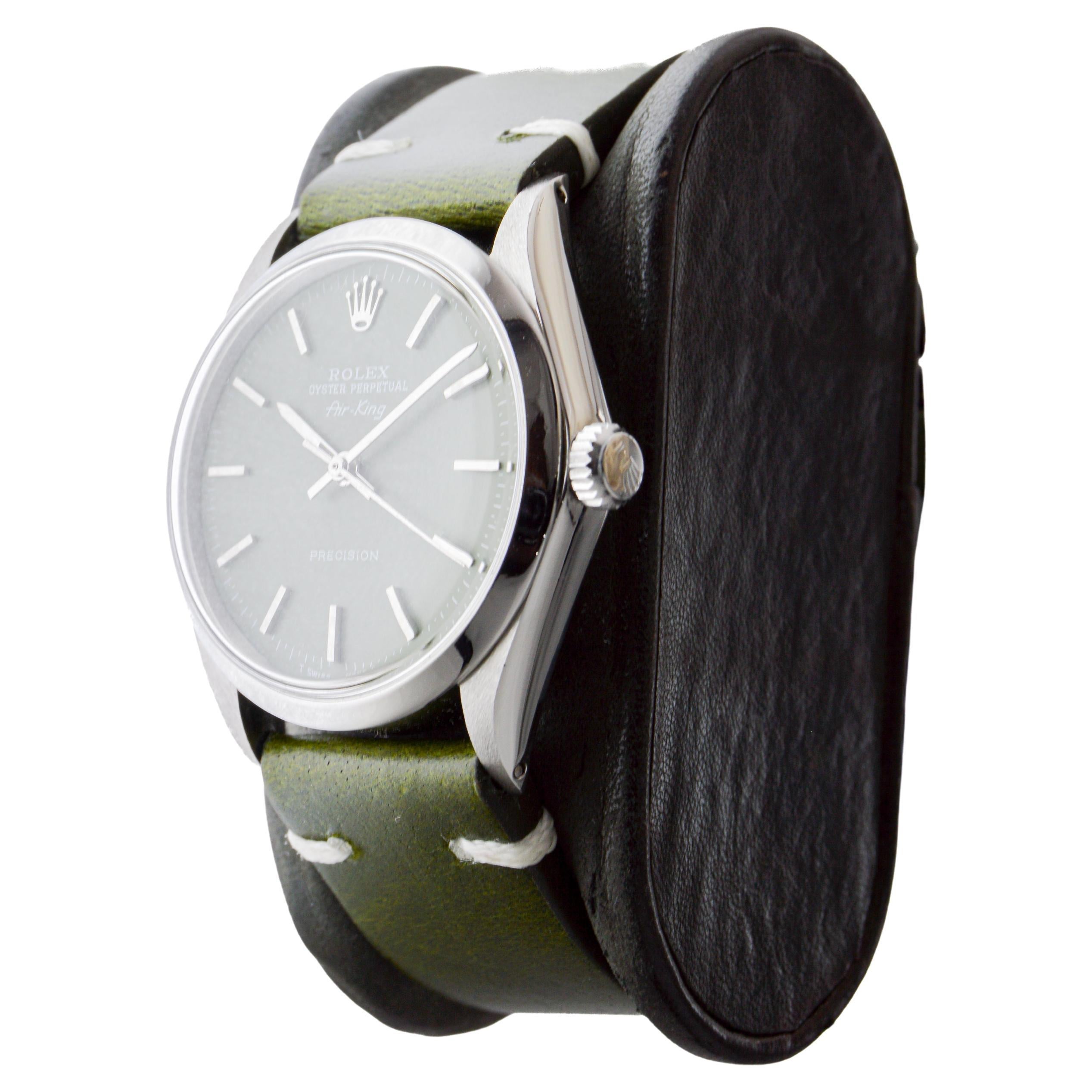 Rolex Edelstahl Air King mit Custom Finished Sage Green Zifferblatt circa 1960's im Angebot 4