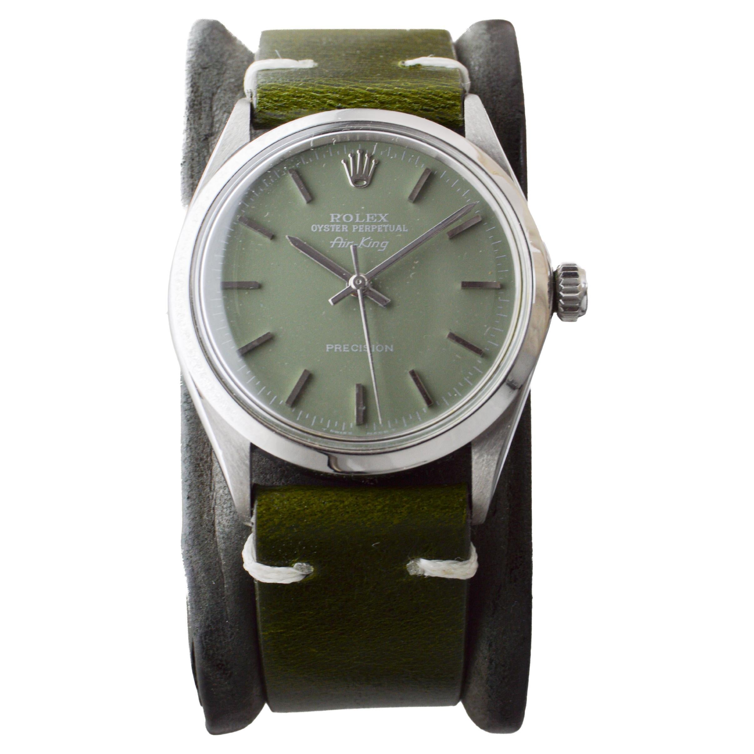 Rolex Edelstahl Air King mit Custom Finished Sage Green Zifferblatt circa 1960's im Angebot