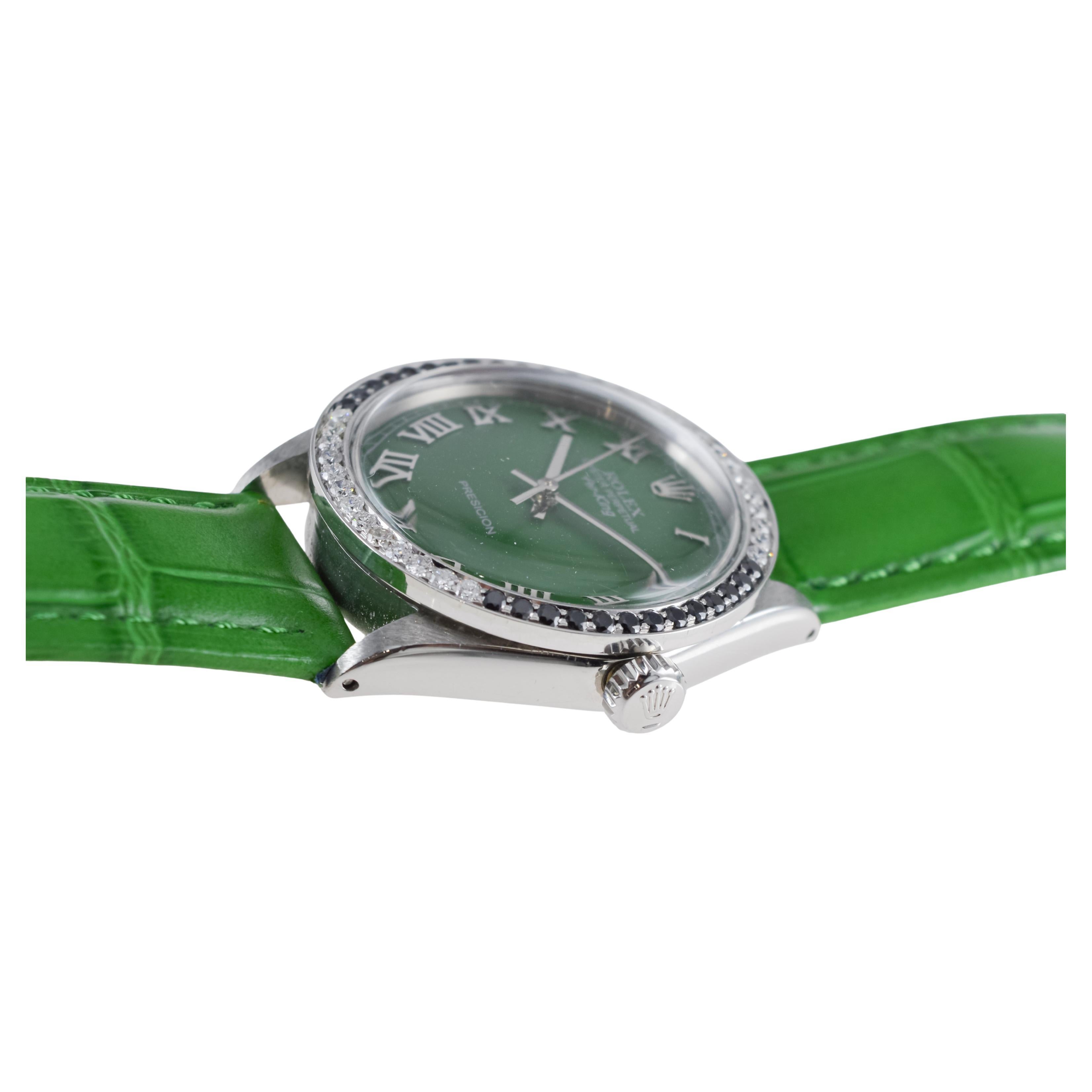Rolex Stainless Steel Air-King with Custom Green Dial And Diamond Bezel For Sale 8