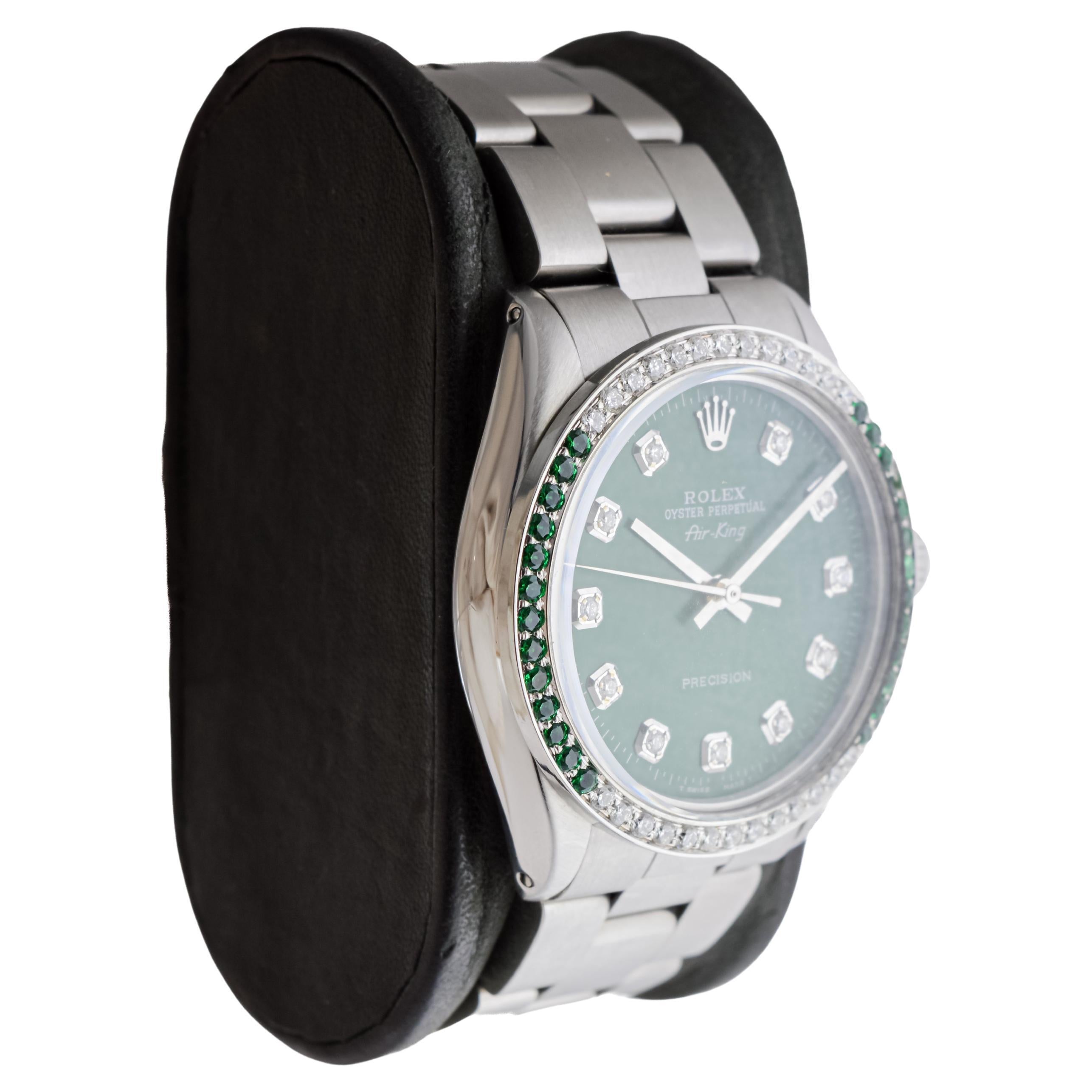 FACTORY / HOUSE: Rolex Watch Company
STYLE / REFERENCE: Air King / Reference 5500-1002
METAL / MATERIAL: Stainless Steel
CIRCA / YEAR: 1980's
DIMENSIONS / SIZE: Length 42mm X Diameter 35mm
MOVEMENT / CALIBER: Perpetual Winding / 26 Jewels / Caliber