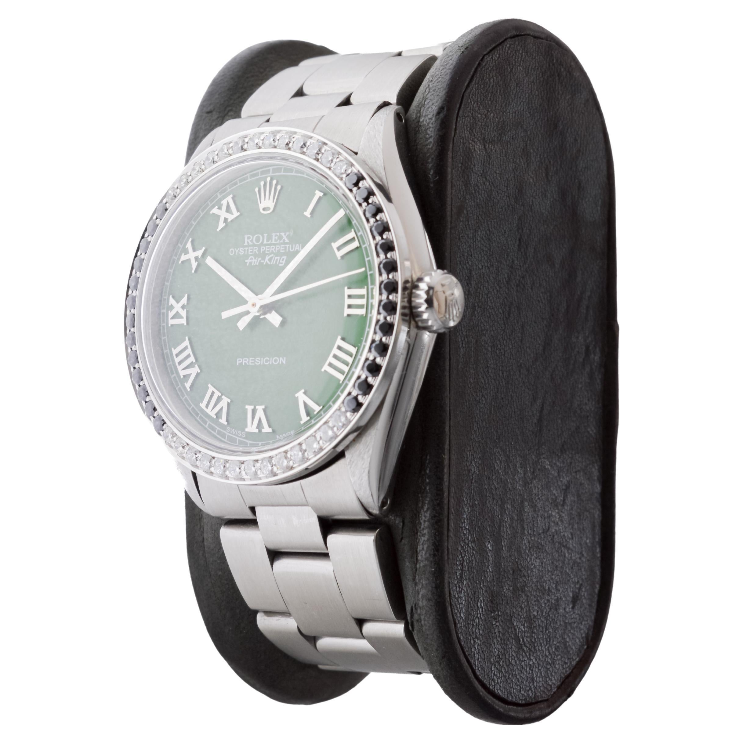 Rolex Stainless Steel Air-King with Custom Green Dial And Diamond Bezel For Sale 1