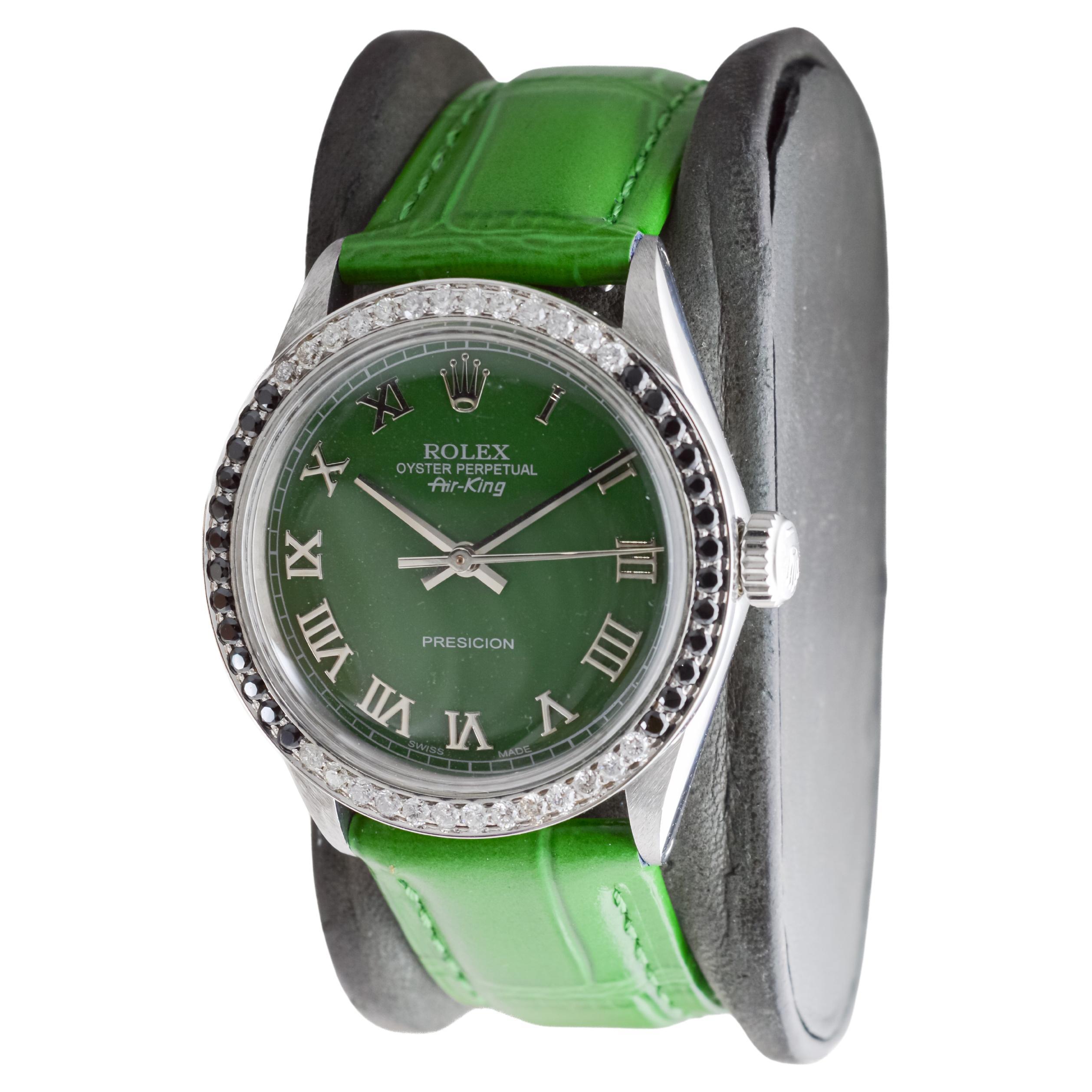 Rolex Stainless Steel Air-King with Custom Green Dial And Diamond Bezel For Sale 2