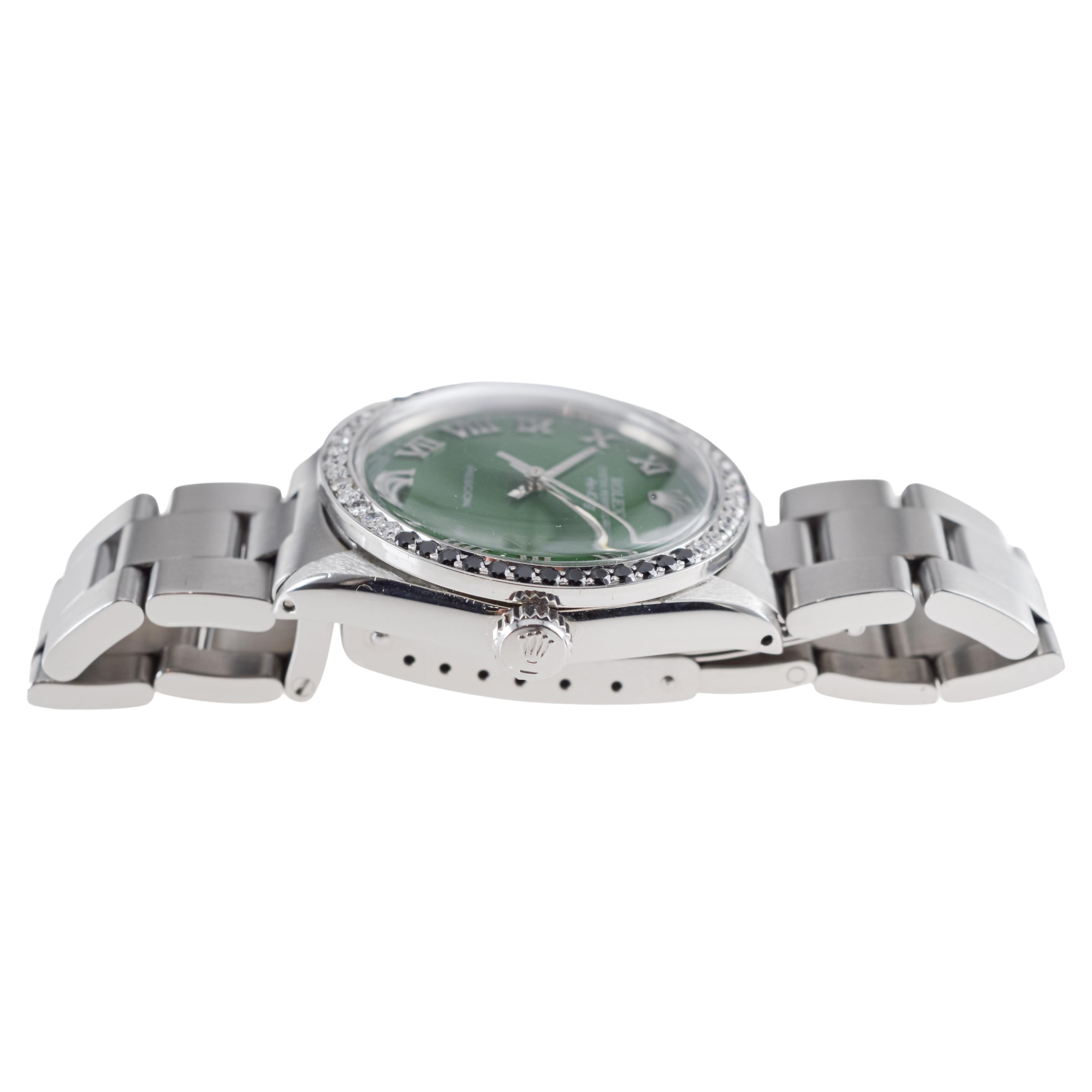 Rolex Stainless Steel Air-King with Custom Green Dial And Diamond Bezel For Sale 2