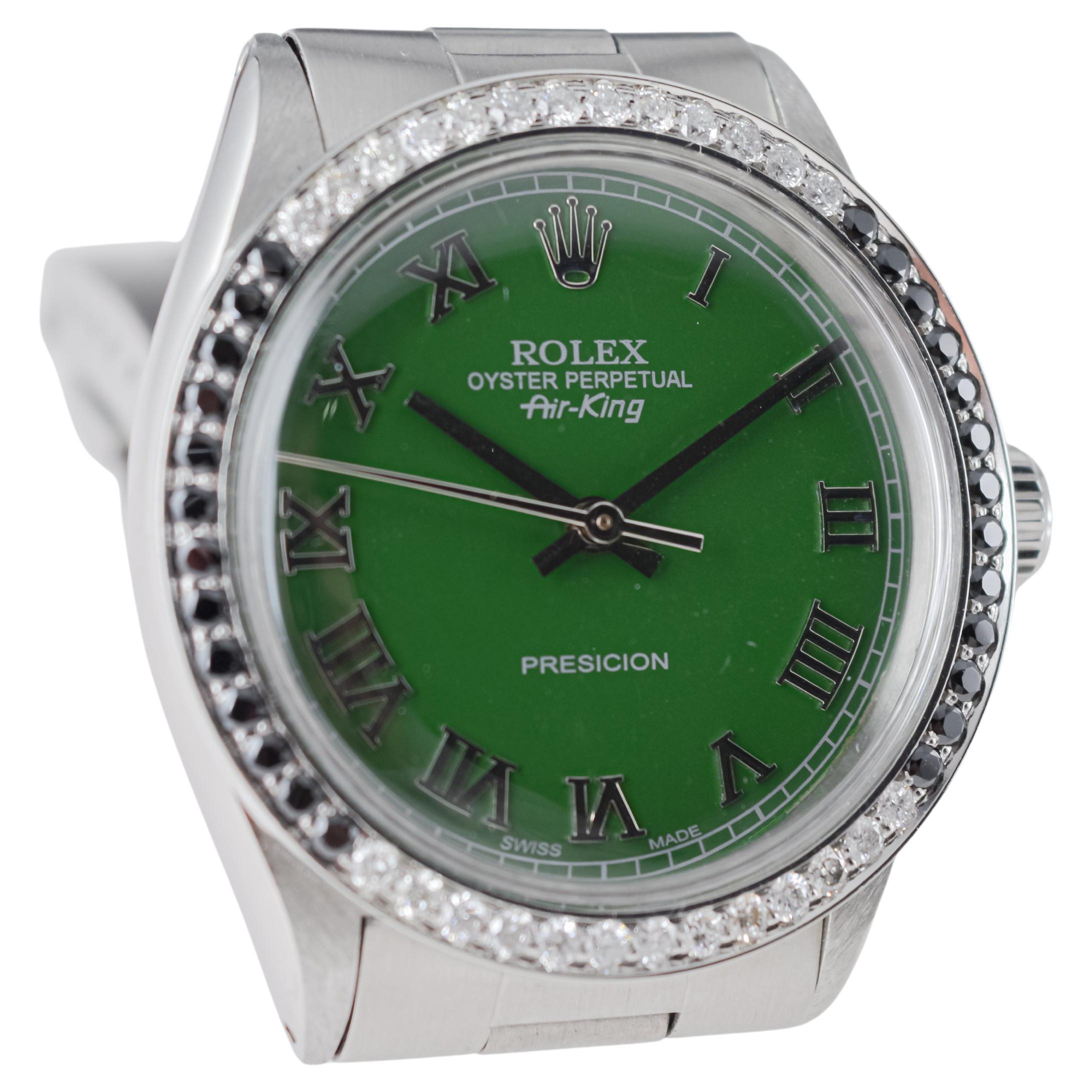 Rolex Stainless Steel Air-King with Custom Green Dial And Diamond Bezel For Sale 3