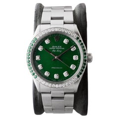 Rolex Edelstahl Air-King mit maßgefertigtem grünem Zifferblatt und Diamant-Lünette