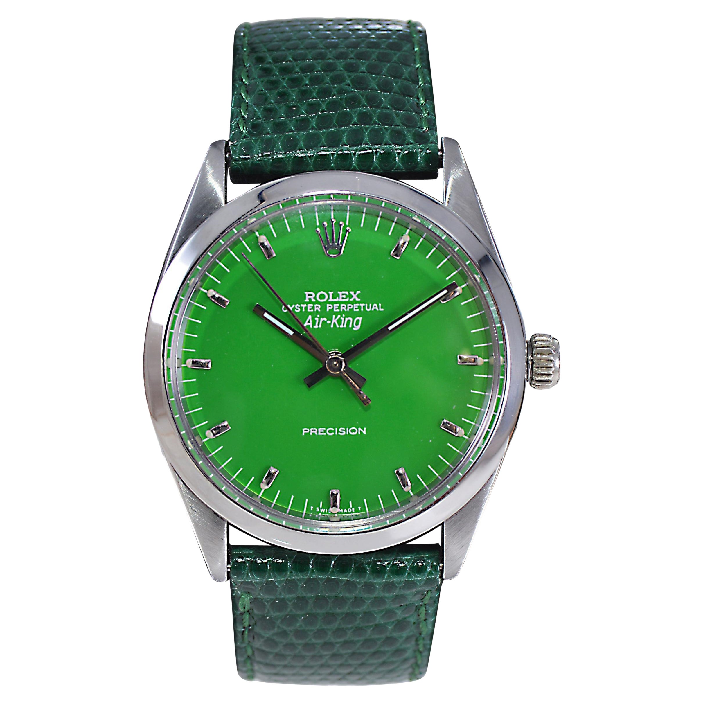 Rolex Air King in acciaio inossidabile con quadrante verde personalizzato degli anni '60 e '70 in vendita