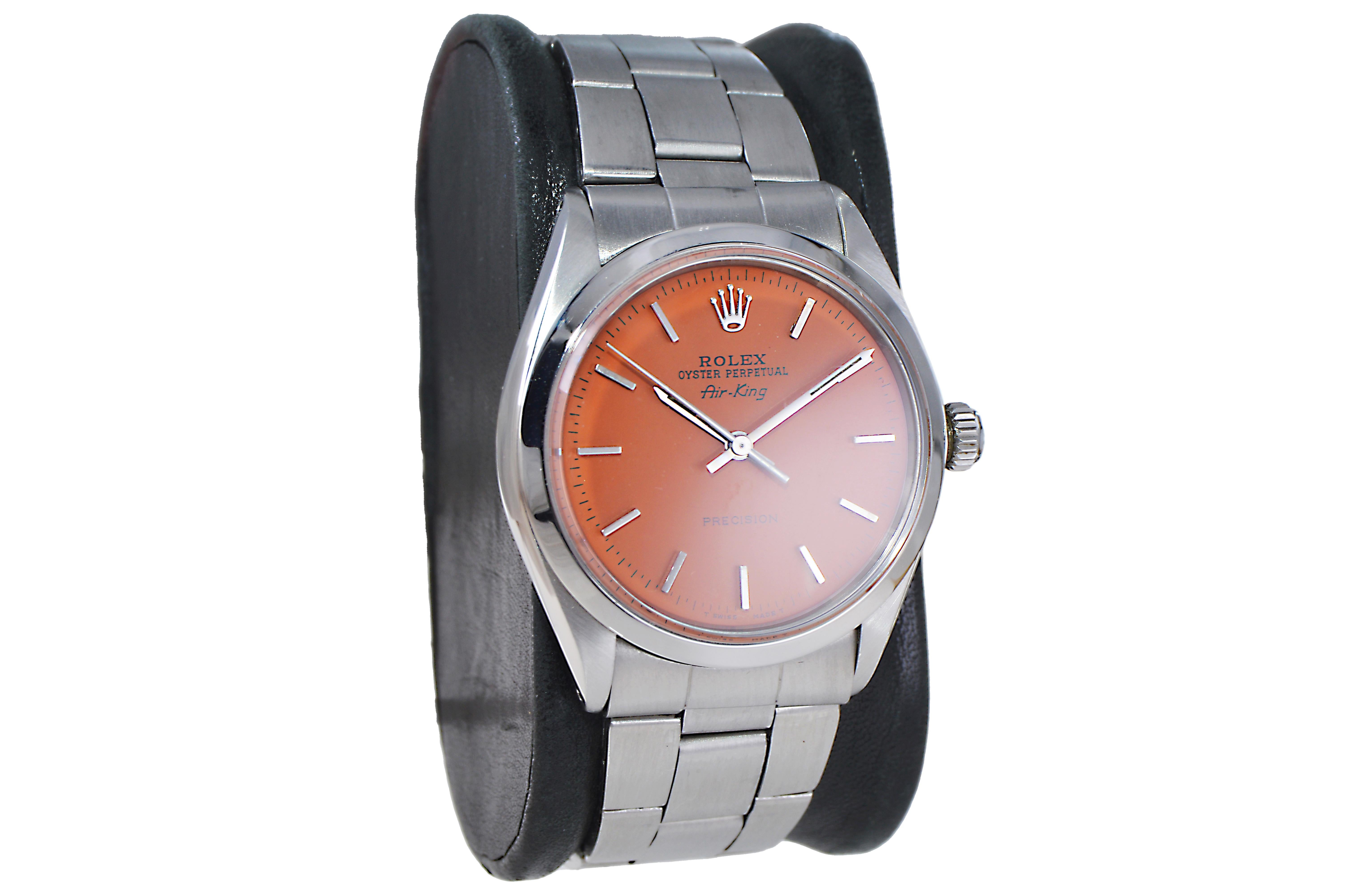 Moderne Rolex Montre Air King en acier inoxydable avec cadran orange fait sur-mesure, années 1960