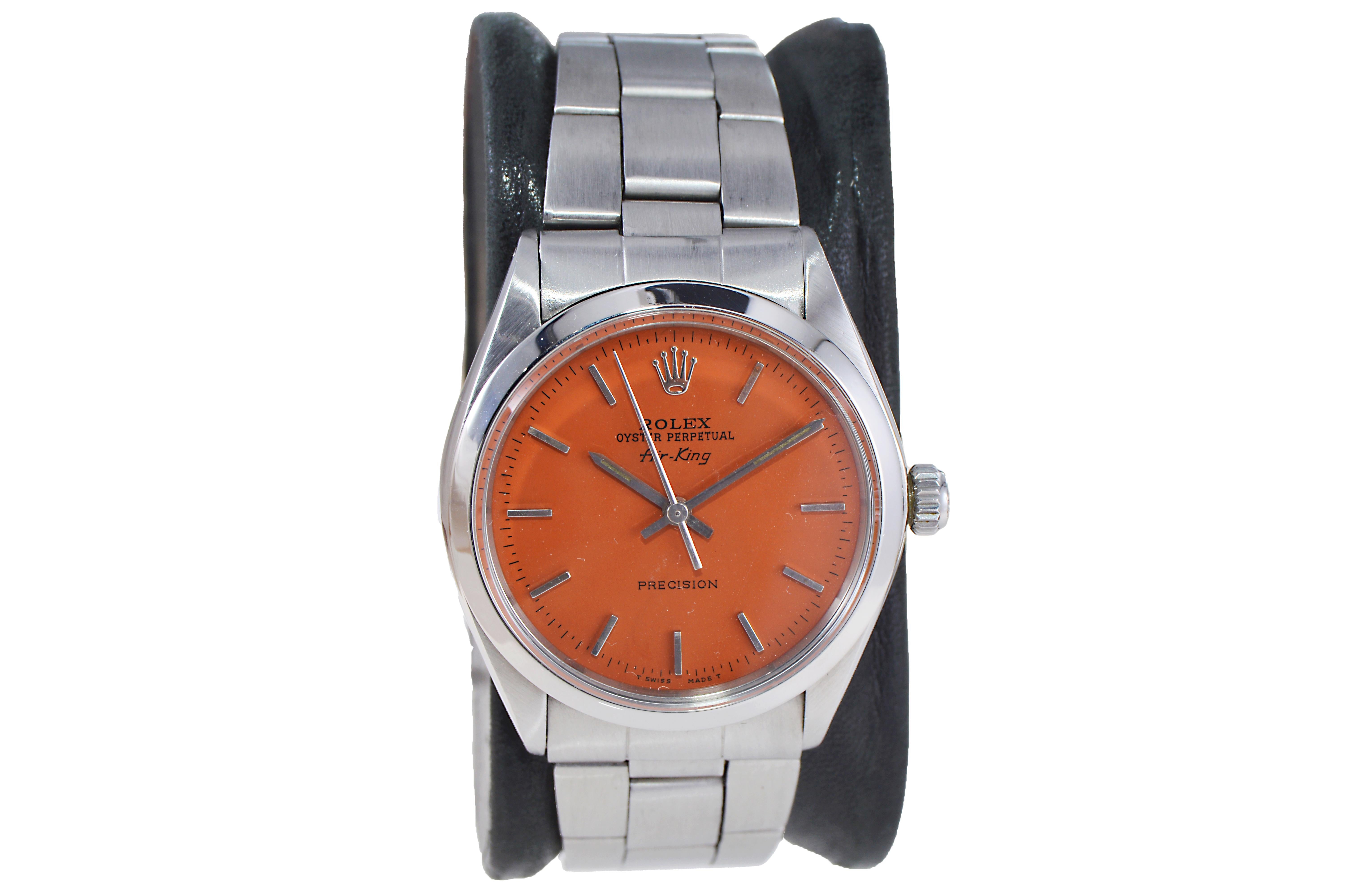 Rolex Montre Air King en acier inoxydable avec cadran orange fait sur-mesure, années 1960 Excellent état - En vente à Long Beach, CA