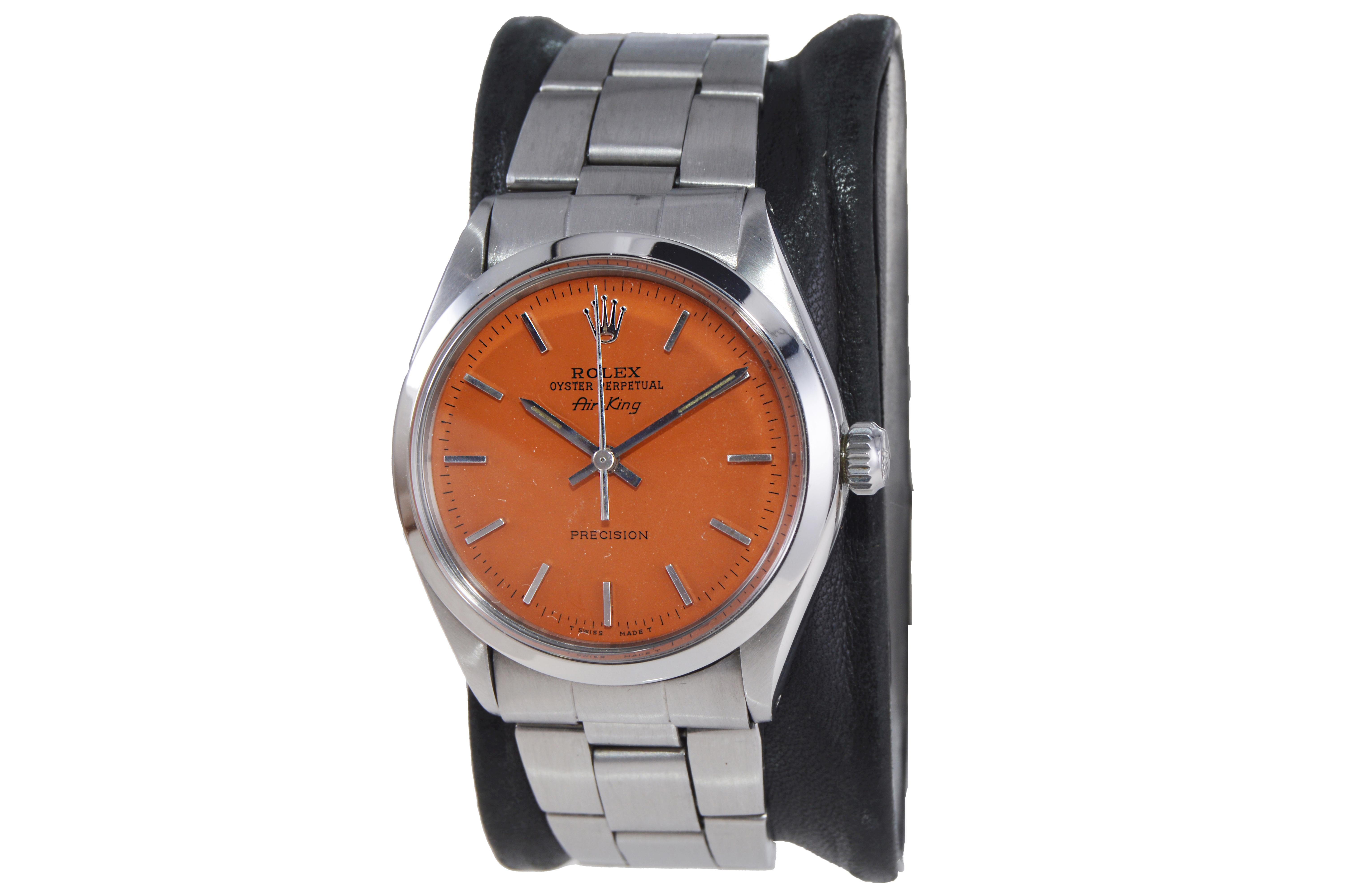 Rolex Montre Air King en acier inoxydable avec cadran orange fait sur-mesure, années 1960 Unisexe en vente