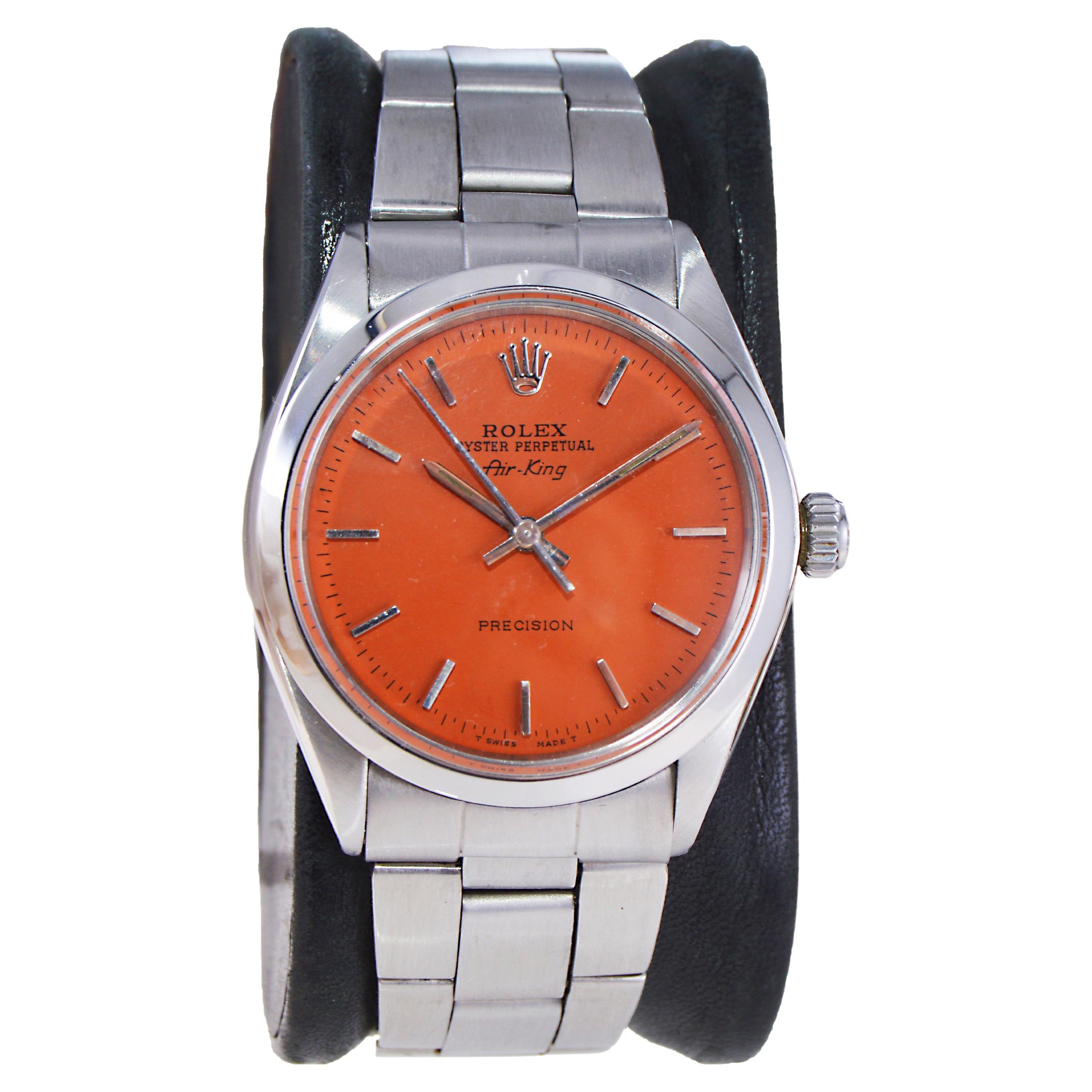 Rolex Stainless Steel Air King with Custom Made Orange Dial, circa 1960's For Sale