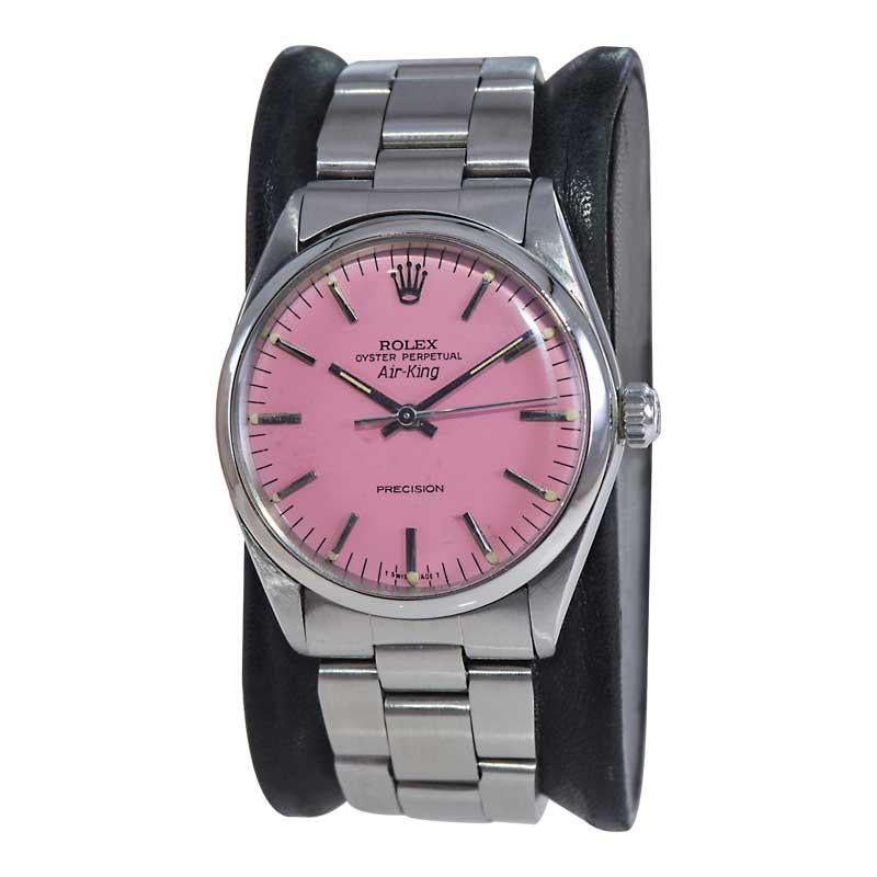 Rolex Stainless Steel Air King with Custom Made Pink Dial, circa 1970s In Excellent Condition For Sale In Long Beach, CA